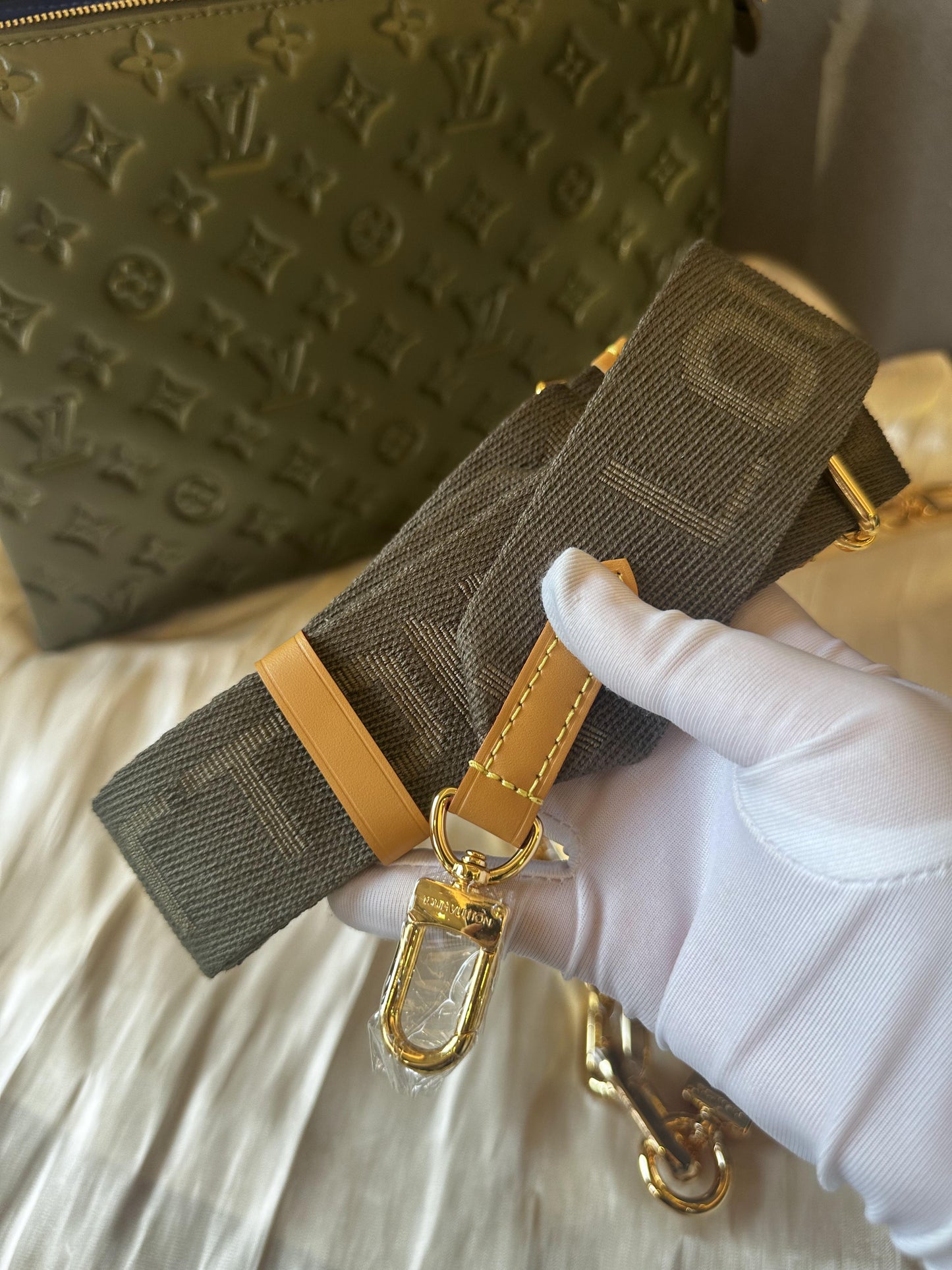 Louis Vuitton olive 'coussin' lambskin embossed accordion bag