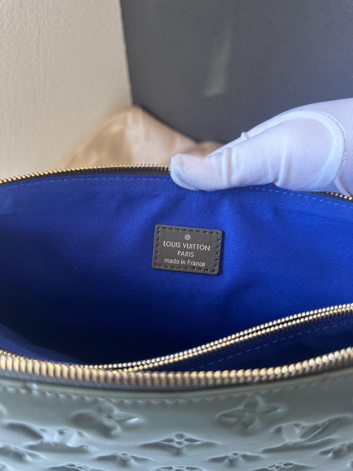 Louis Vuitton olive 'coussin' lambskin embossed accordion bag