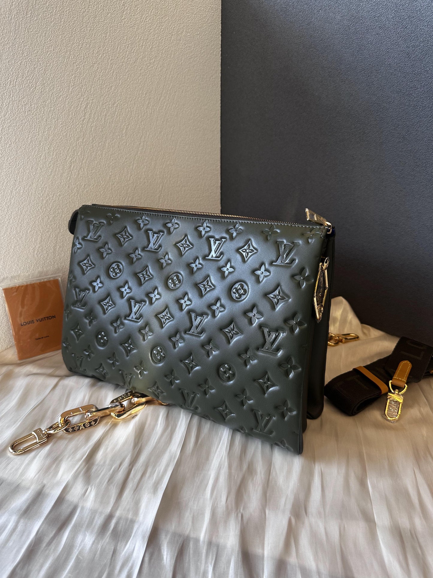 Louis Vuitton olive 'coussin' lambskin embossed accordion bag