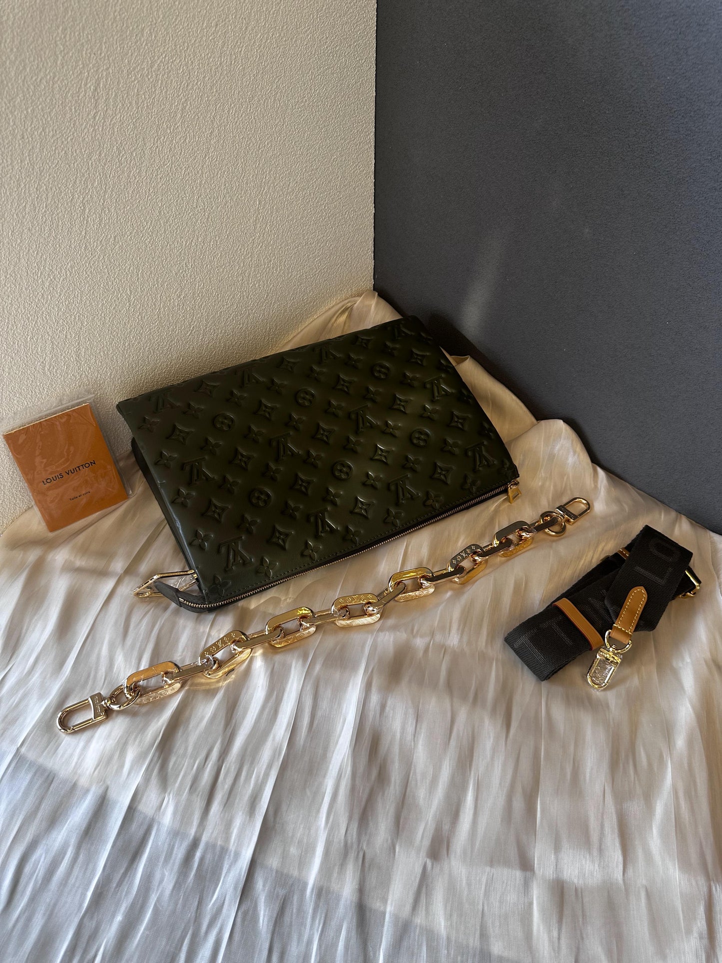 Louis Vuitton olive 'coussin' lambskin embossed accordion bag