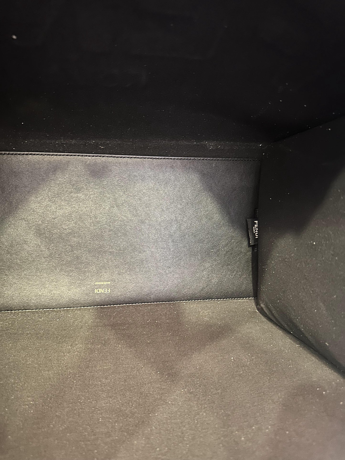 Fendi sunshine large black leather shopper with strap