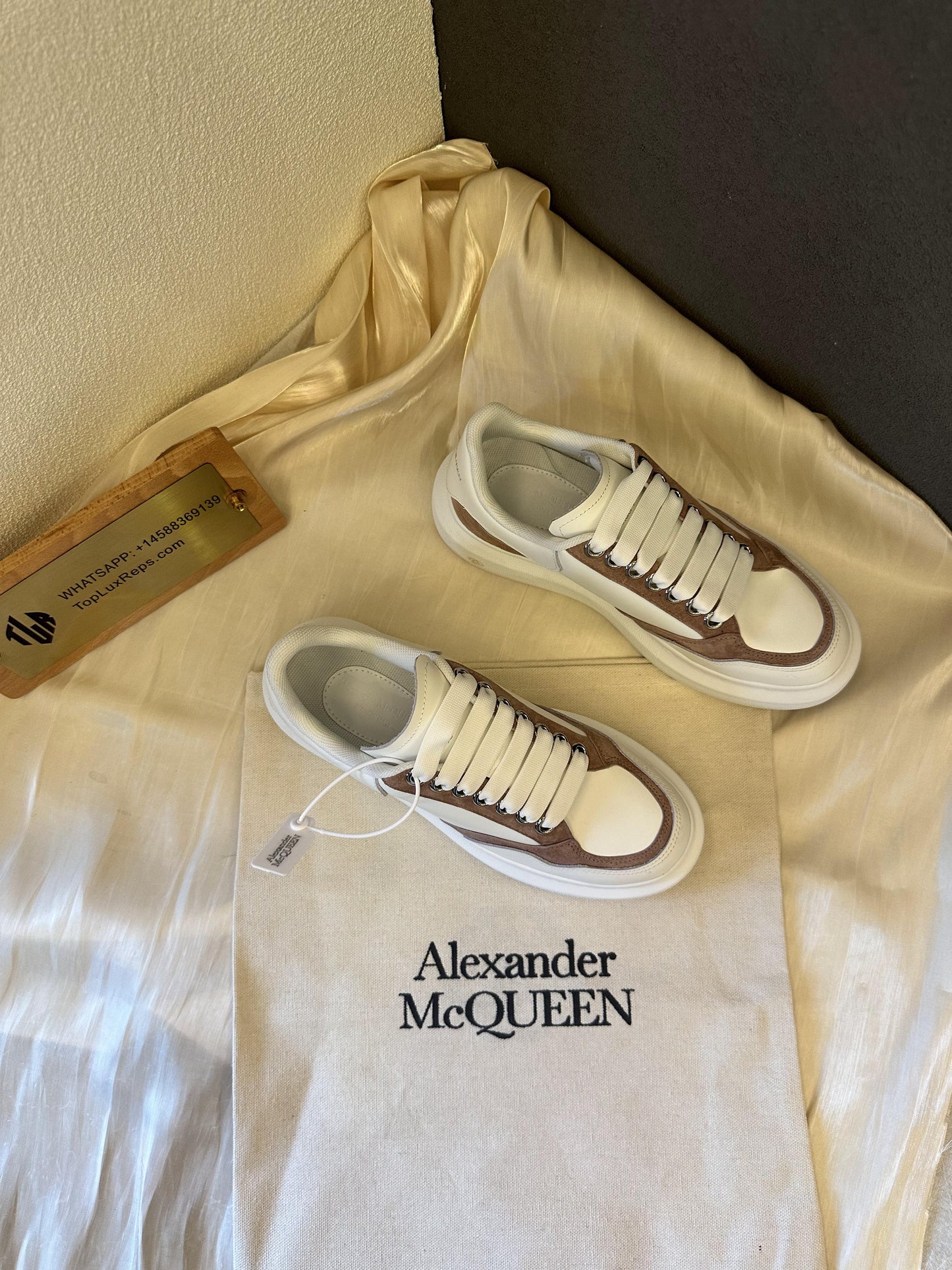 Alexander McQueen White & Brown Leather Sneakers