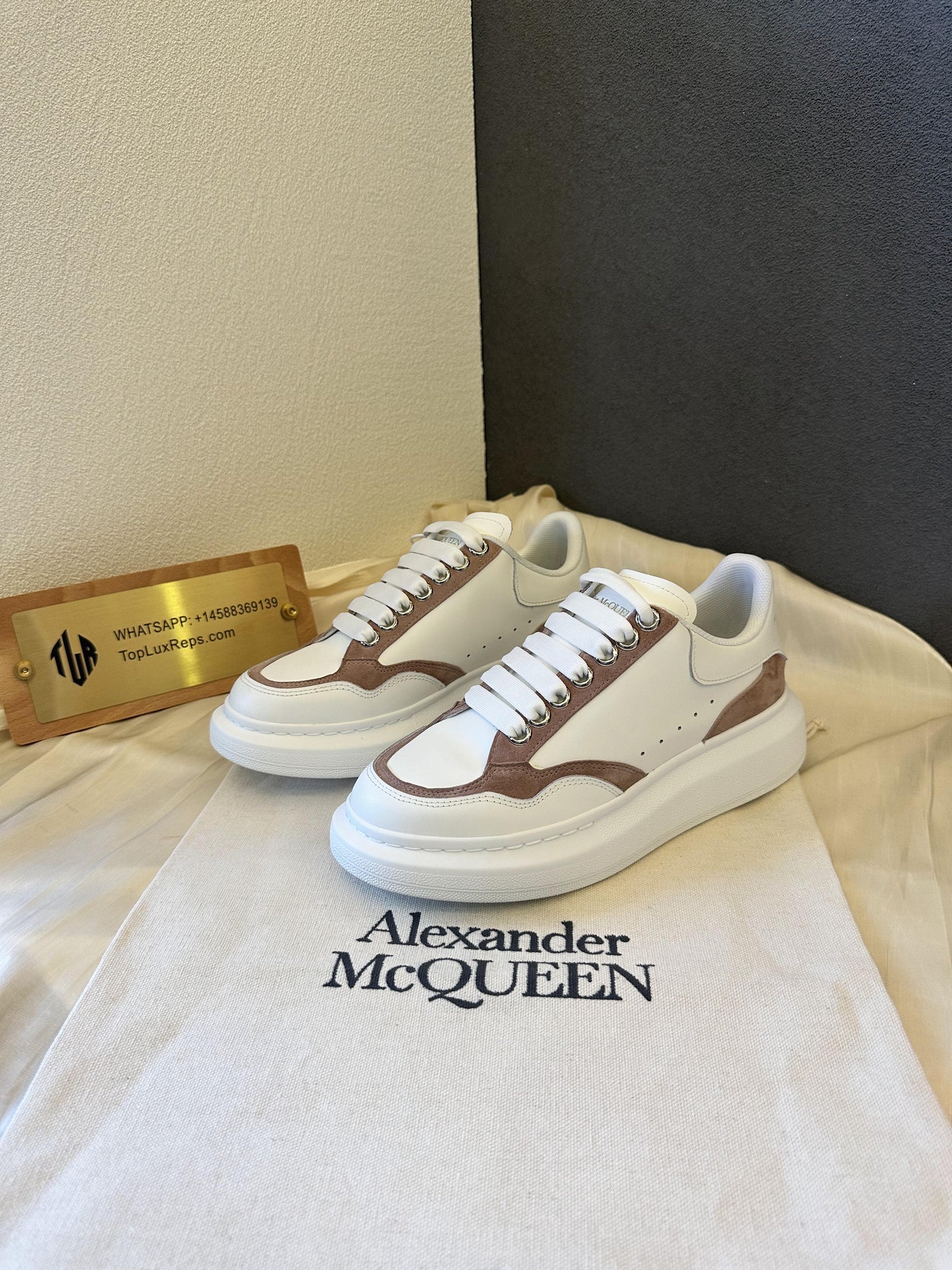 Alexander McQueen White & Brown Leather Sneakers