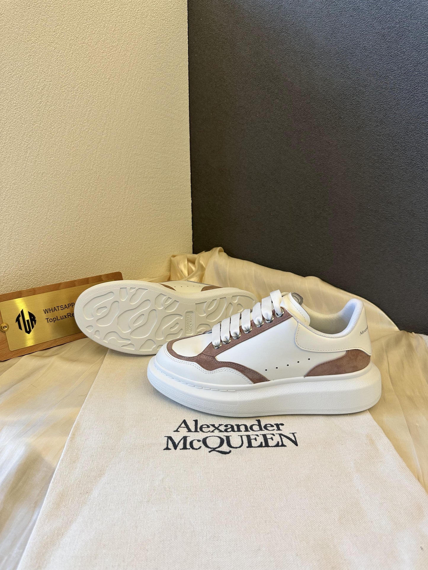 Alexander McQueen White & Brown Leather Sneakers