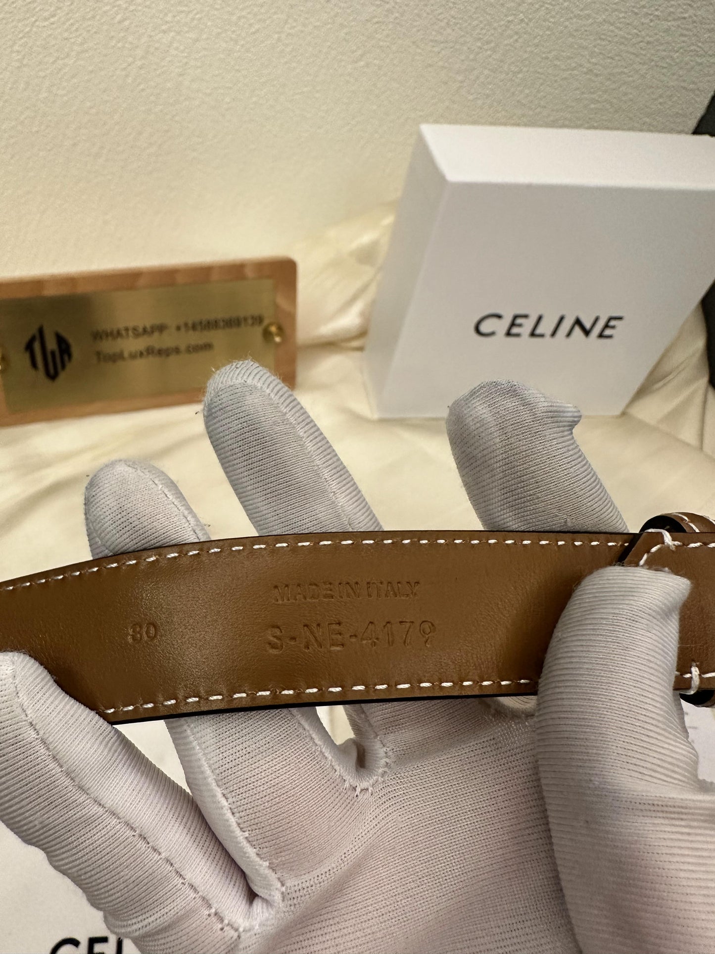 Celine brown leather belt with gold Triomphe buckle