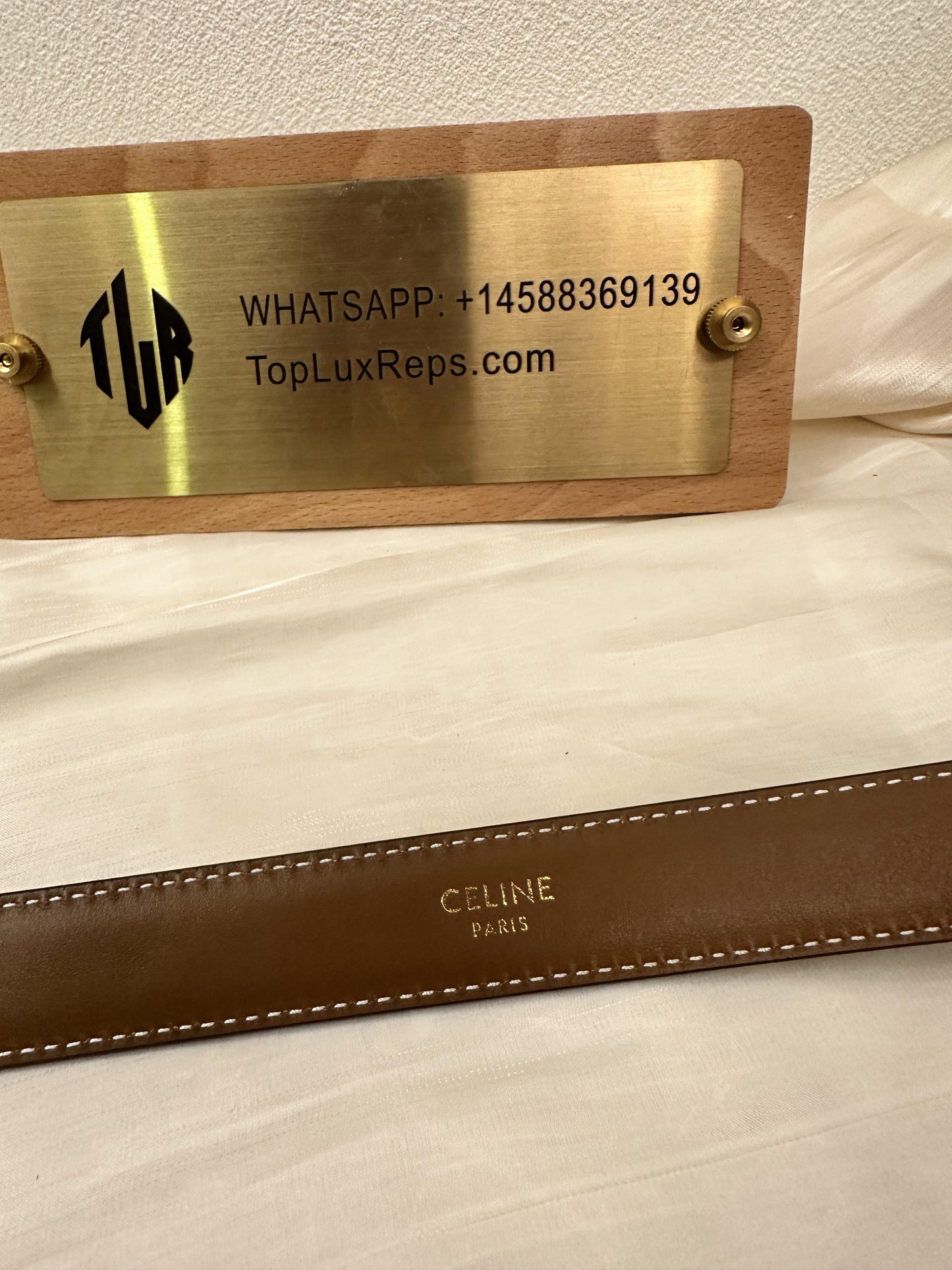 Celine brown leather belt with gold Triomphe buckle