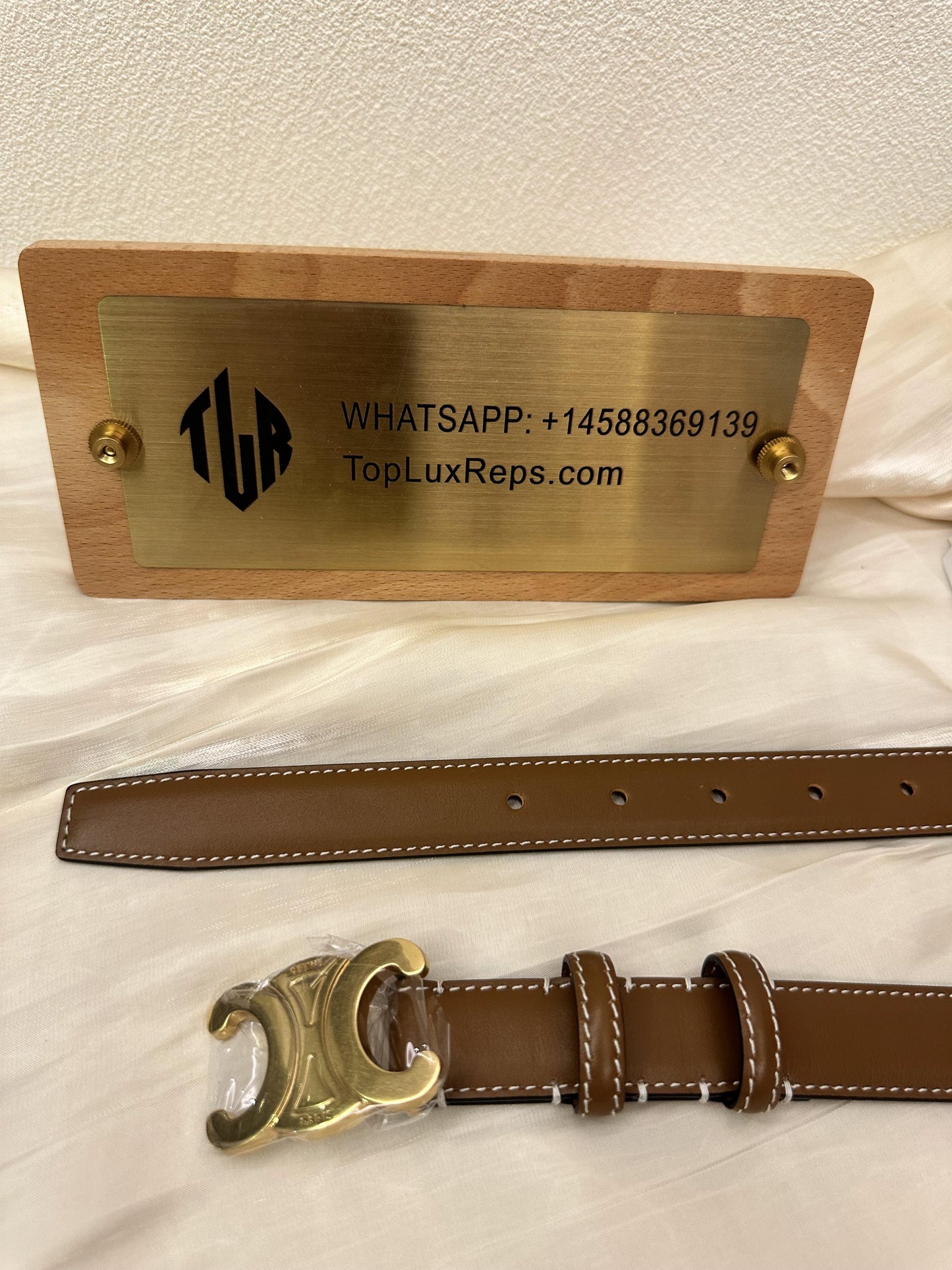 Celine brown leather belt with gold Triomphe buckle
