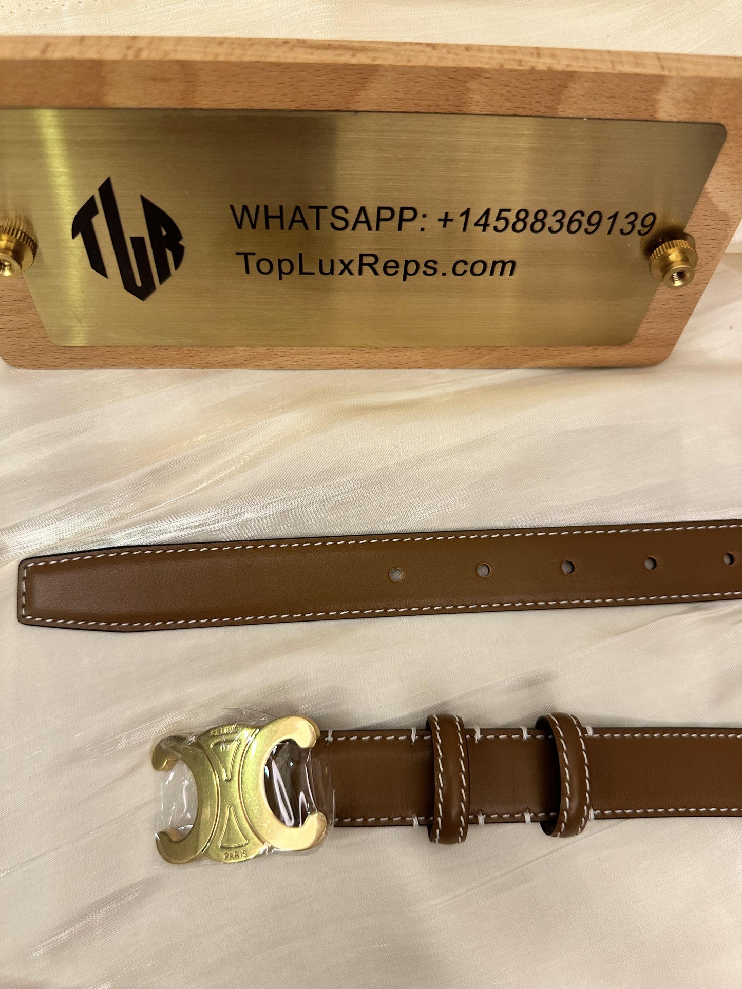 Celine brown leather belt with gold Triomphe buckle