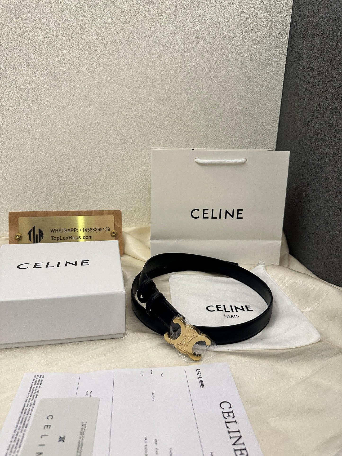 Celine black leather belt with gold Triomphe buckle