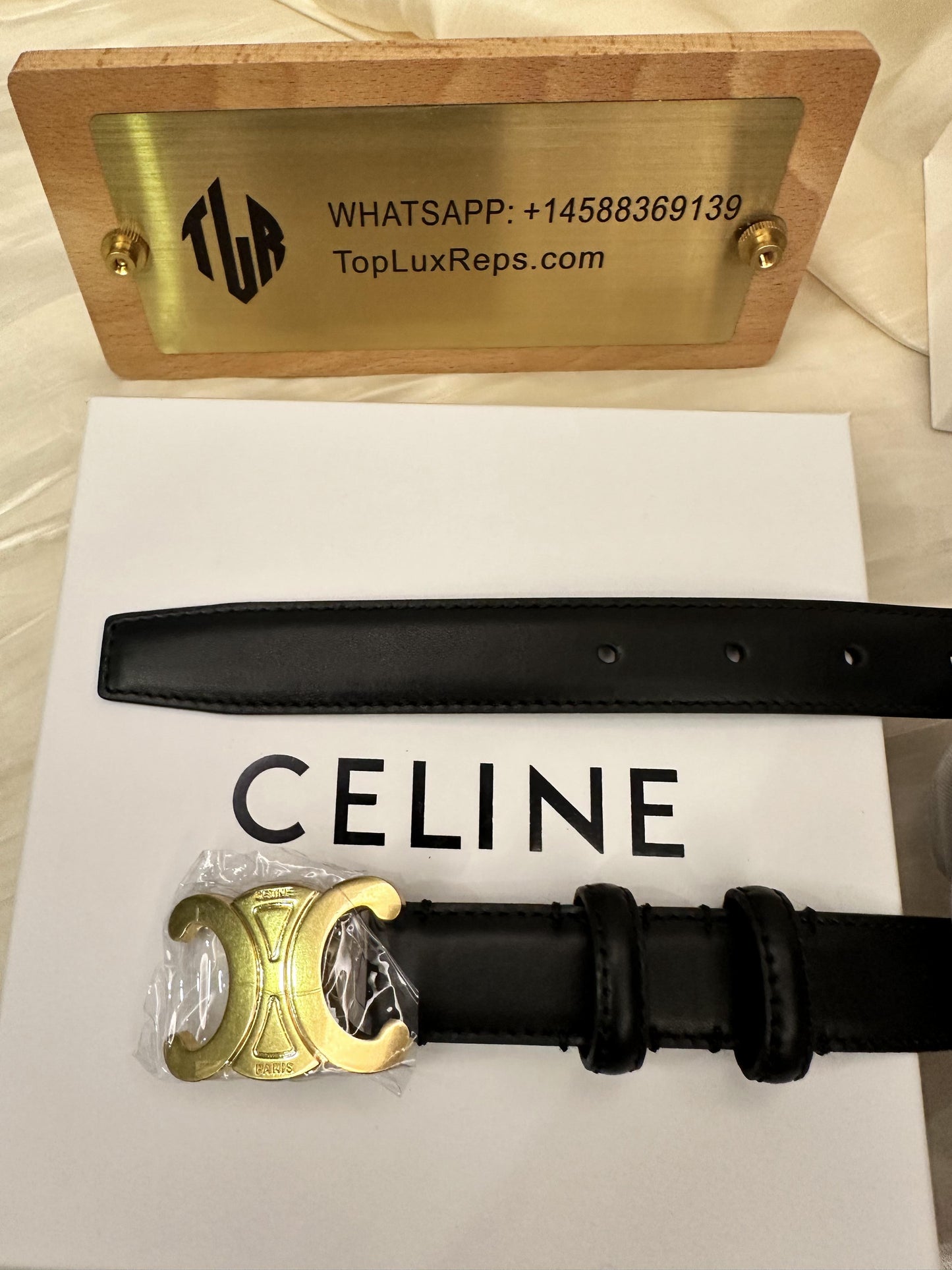 Celine black leather belt with gold Triomphe buckle