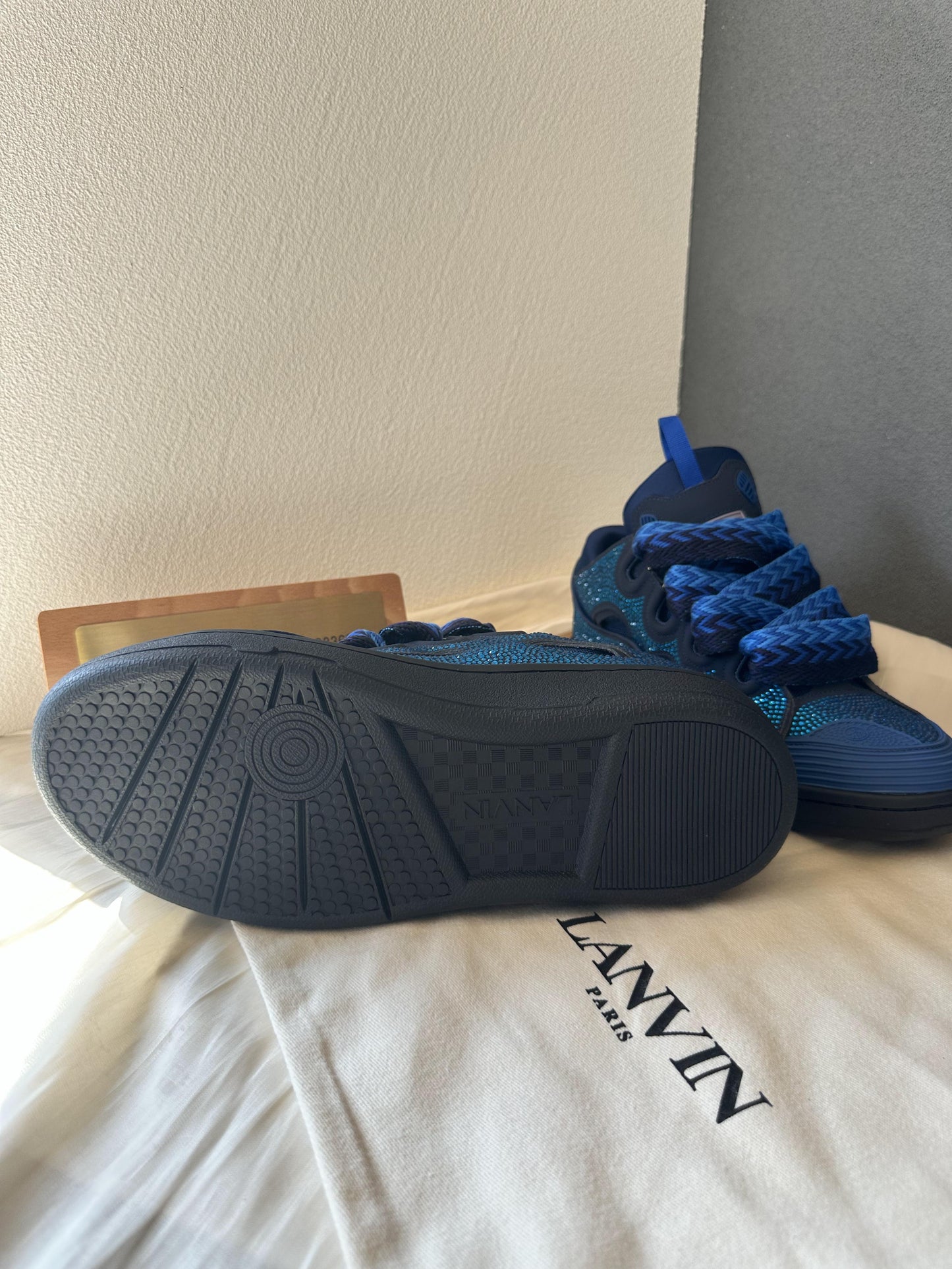 Lanvin curb sneakers in blue with rhinestone detailing