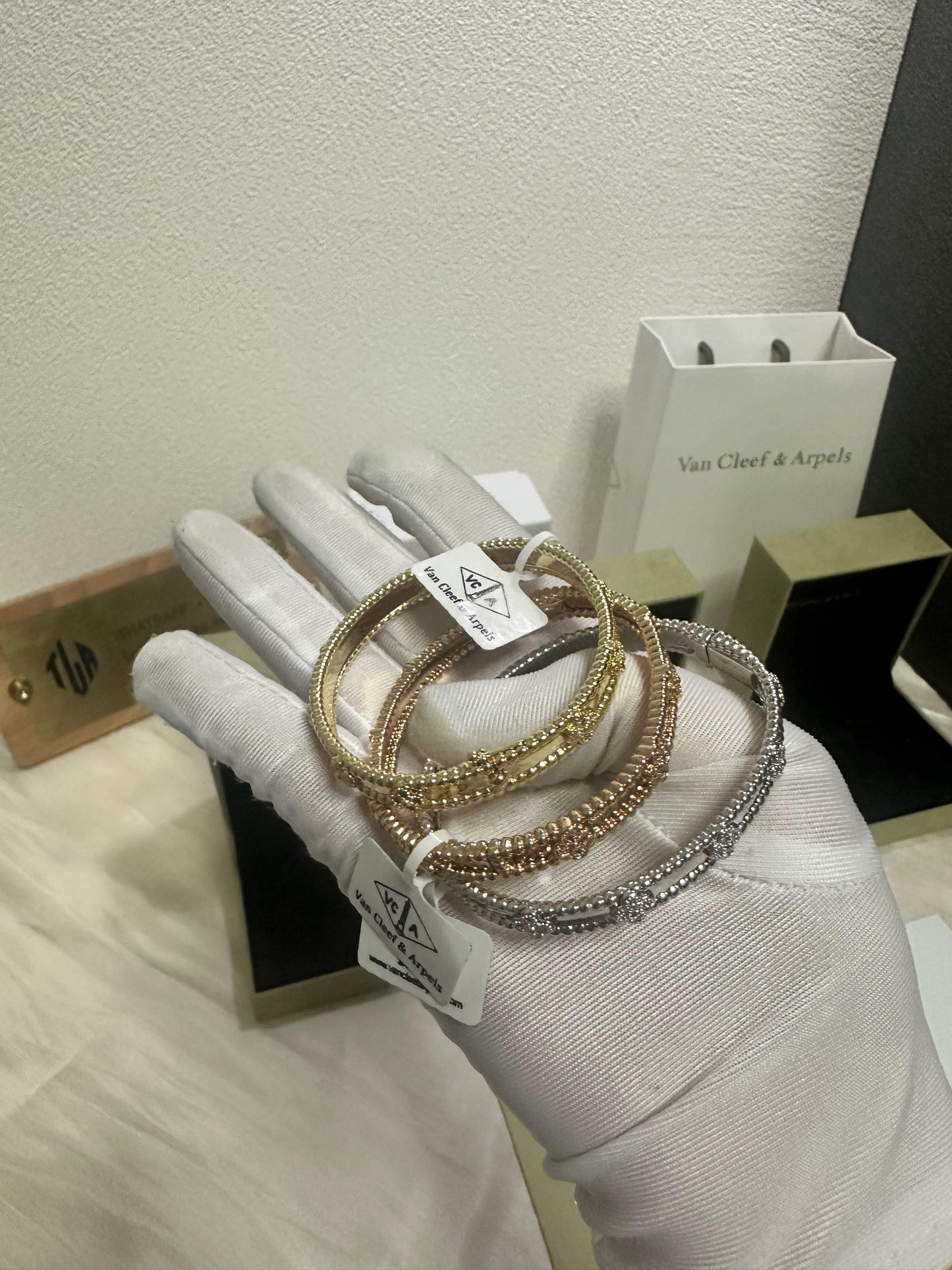 Van Cleef & Arpels Perlée Clover diamond bracelets – yellow gold & white gold & rose gold