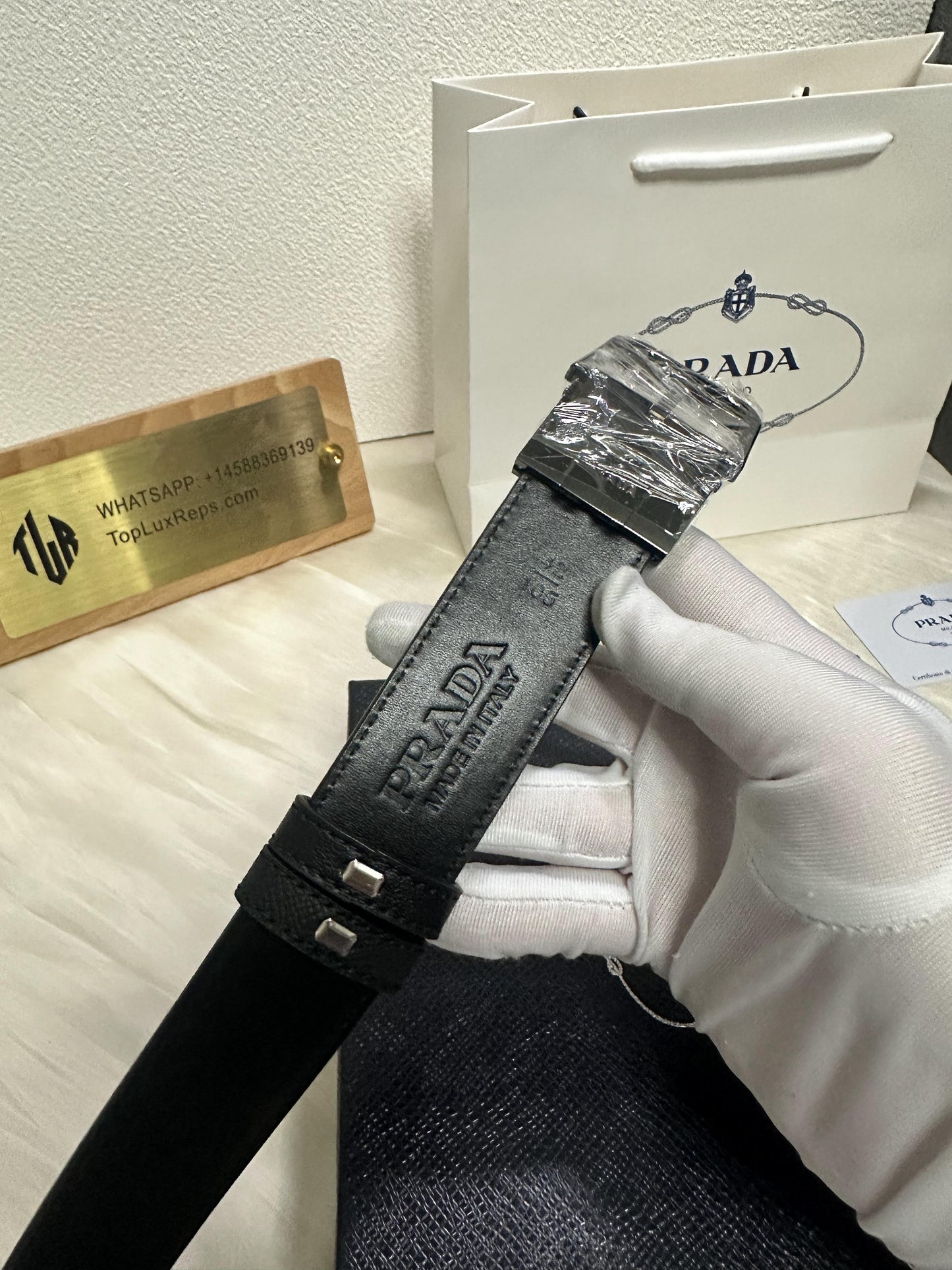 Prada black saffiano leather belt with silver buckle