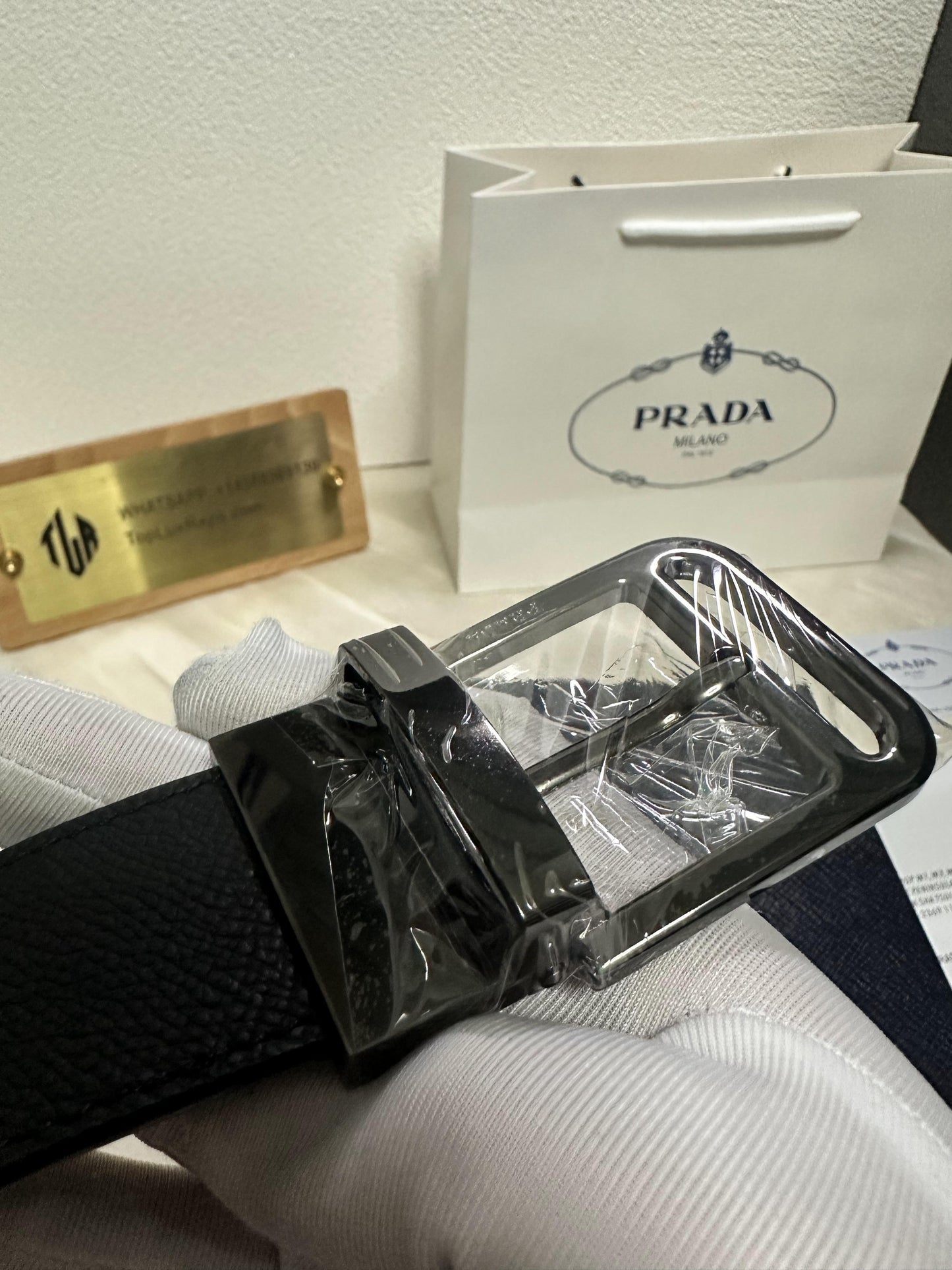 Prada black saffiano leather belt with silver buckle