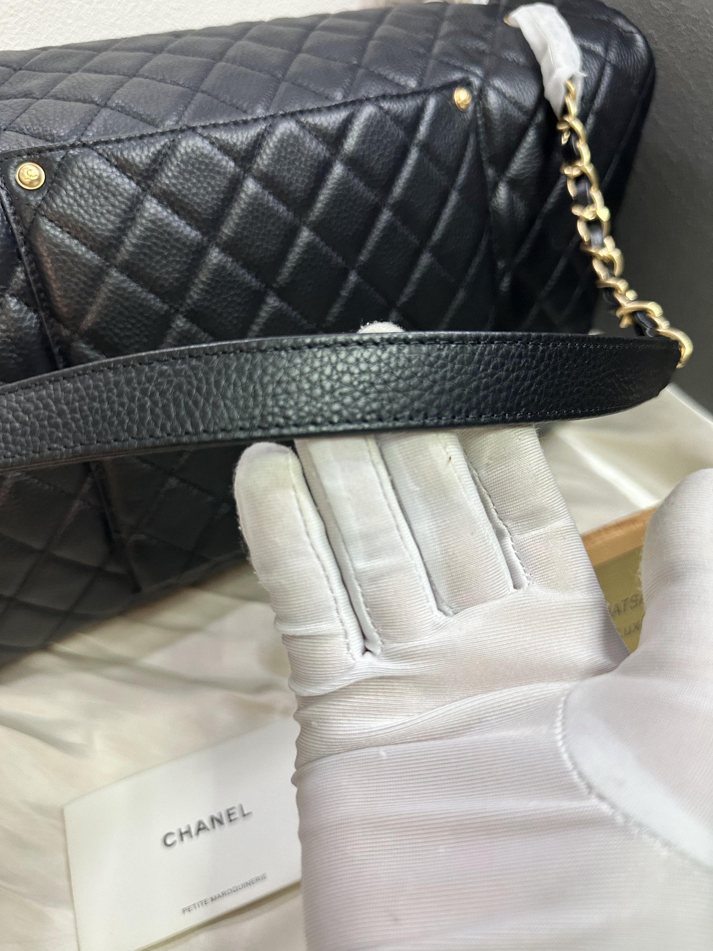 Chanel Black Caviar Quilted Leather Jumbo Bag with Gold CC Logo