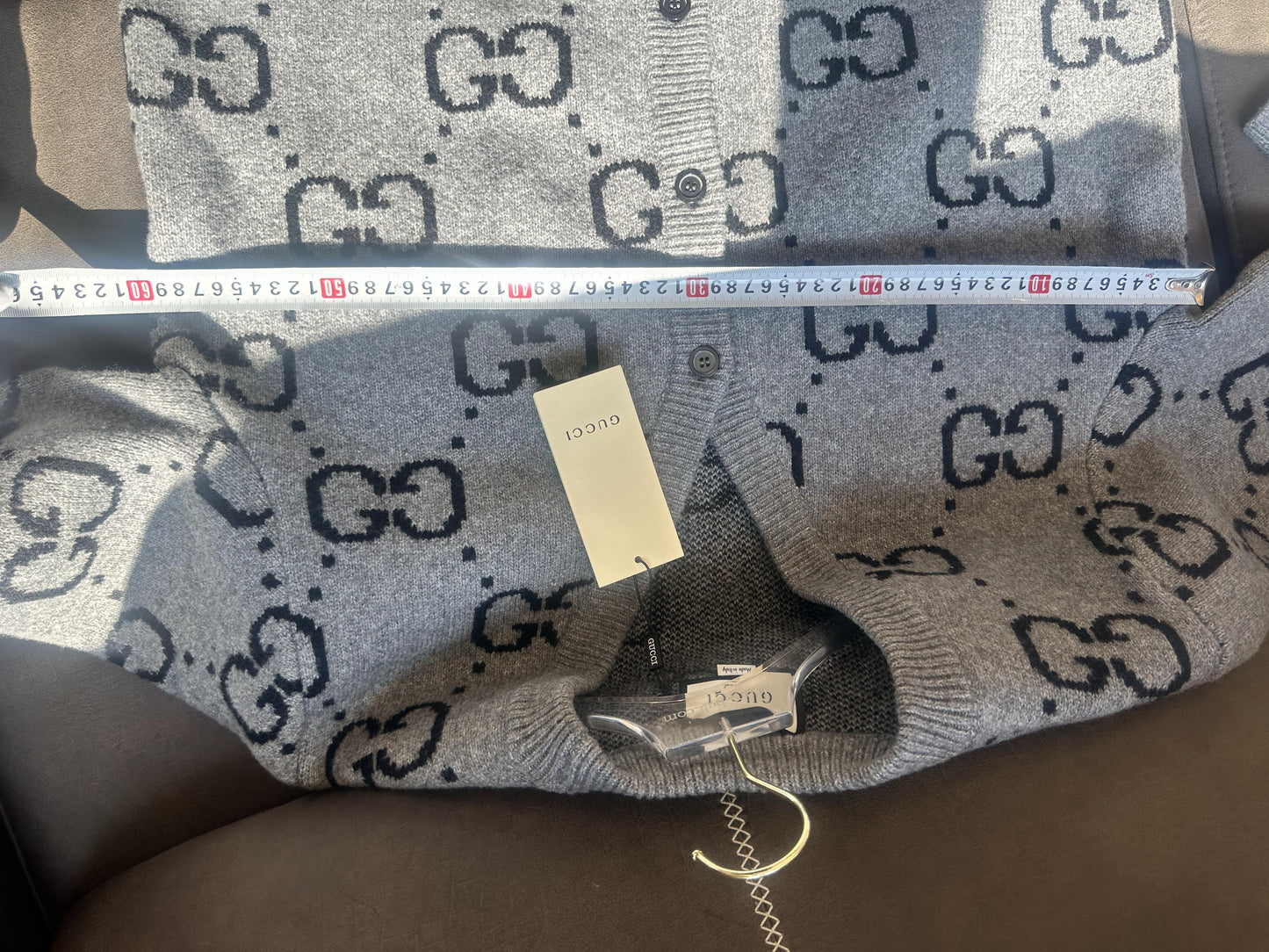 Gucci Grey Wool Cardigan with GG Pattern