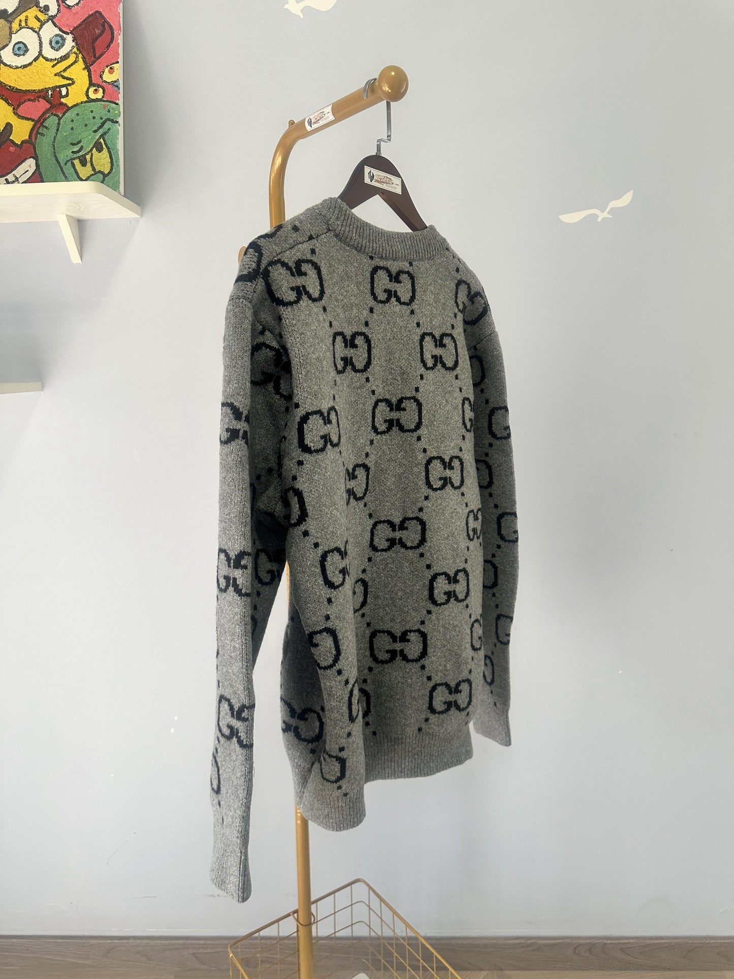 Gucci Grey Wool Cardigan with GG Pattern