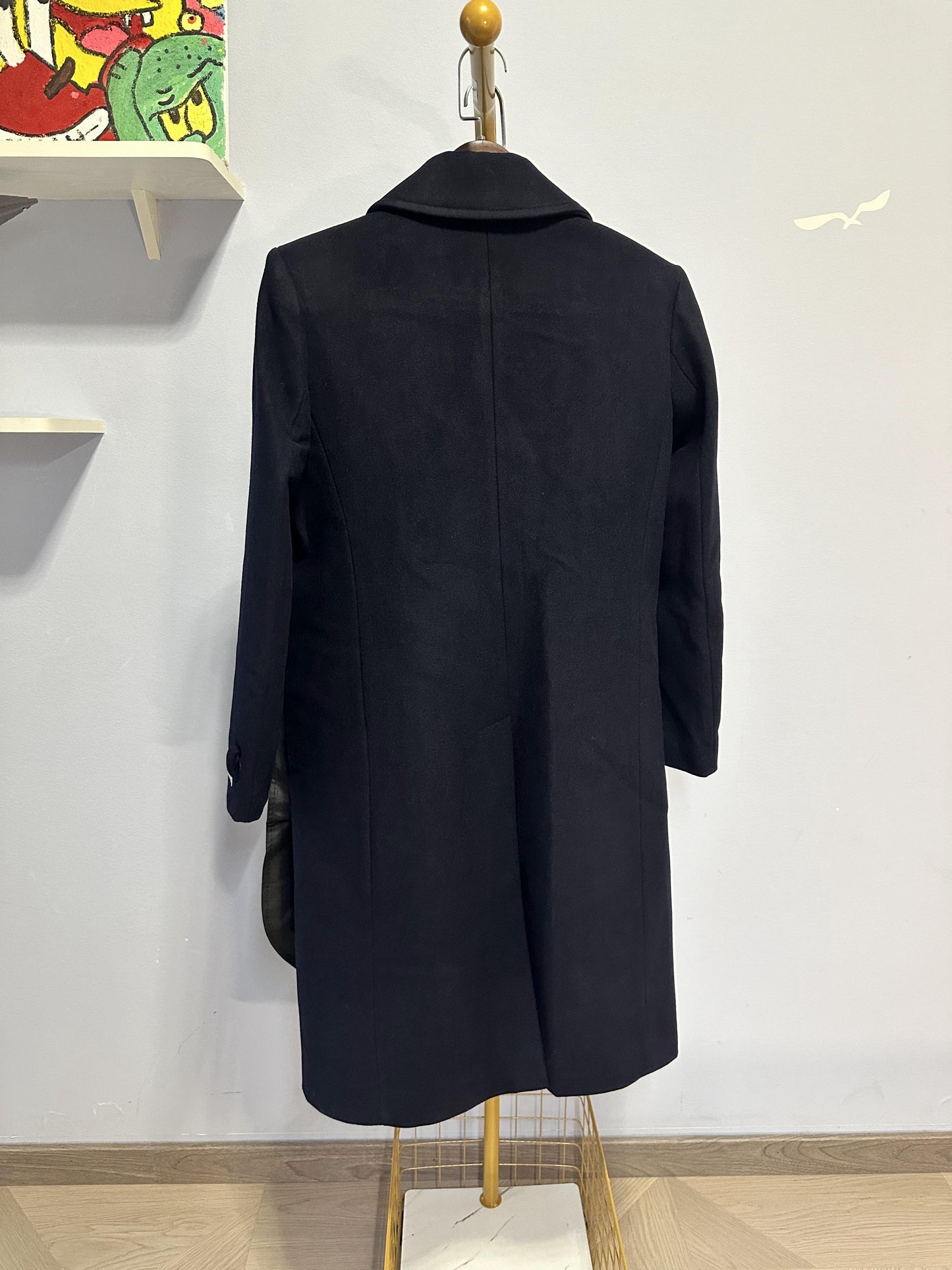 Gucci Navy Wool Double-Breasted Coat with Gold Buttons