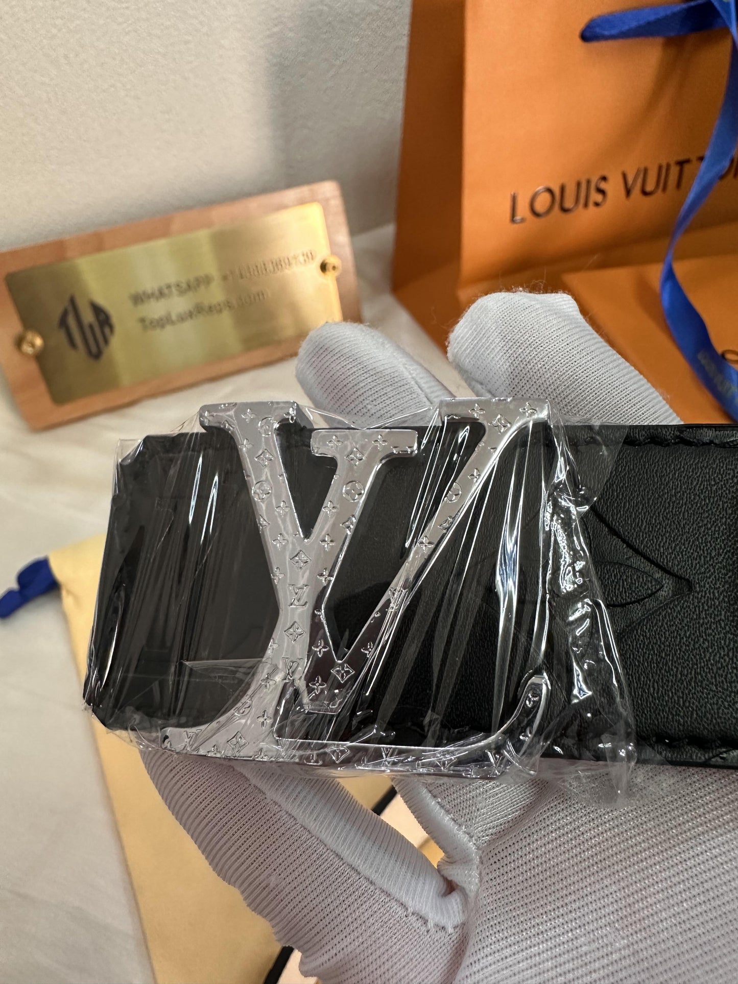 Louis Vuitton black LV monogram men's belt