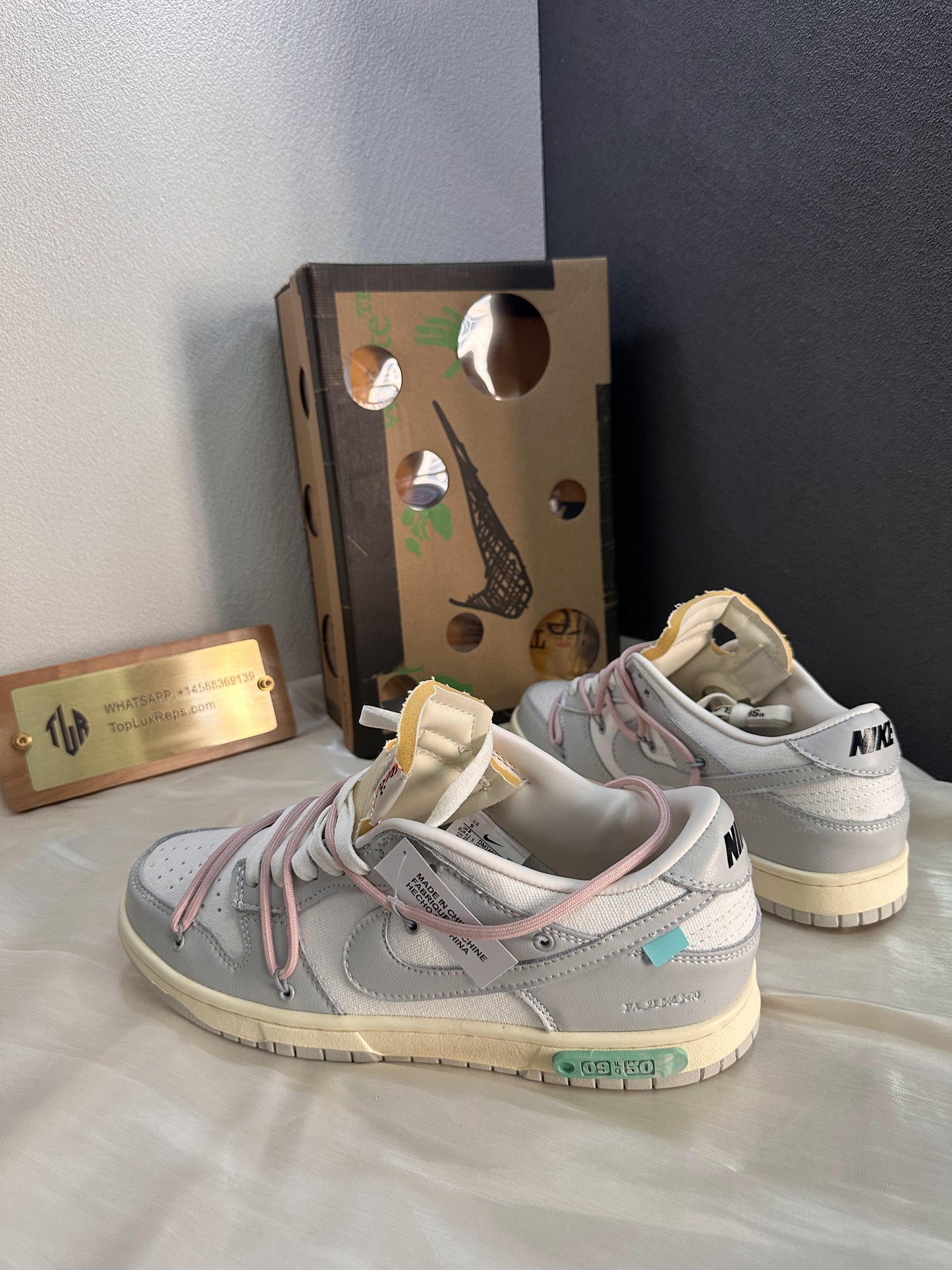 Off-White™ x Nike Dunk Low “Lot 08 of 50” – White/Neutral Grey/Pink