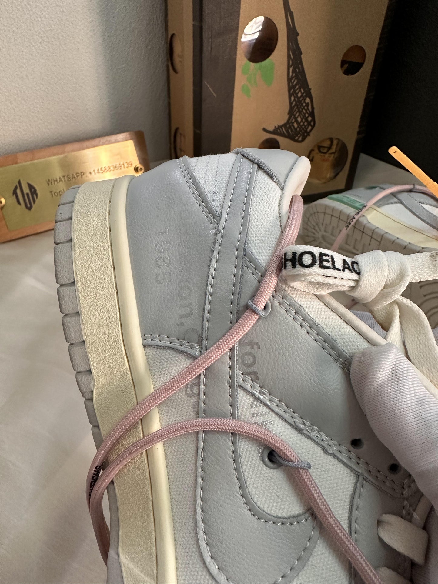 Off-White™ x Nike Dunk Low “Lot 08 of 50” – White/Neutral Grey/Pink