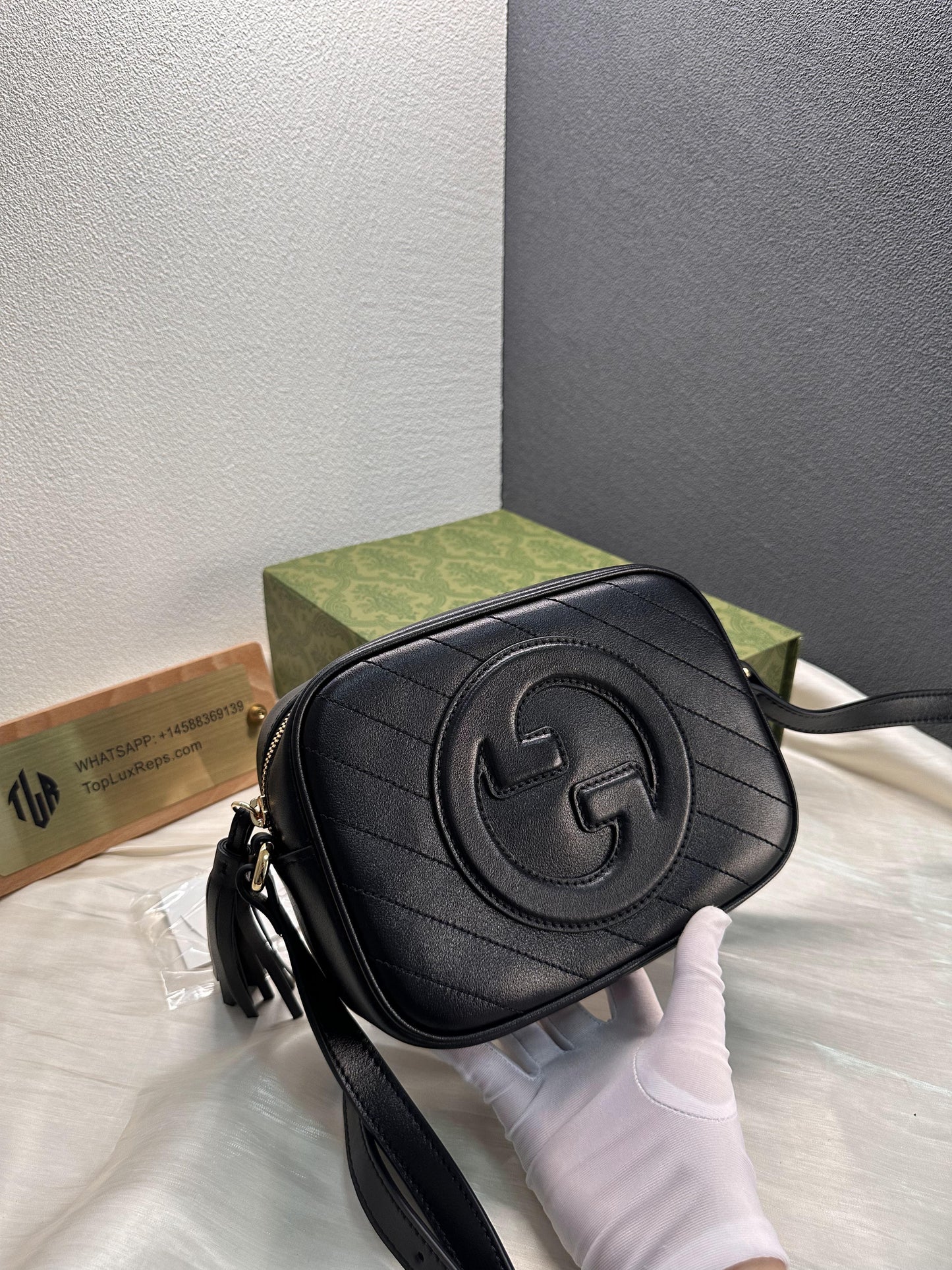 Gucci Black Leather GG Marmont Camera Bag with Quilted Design