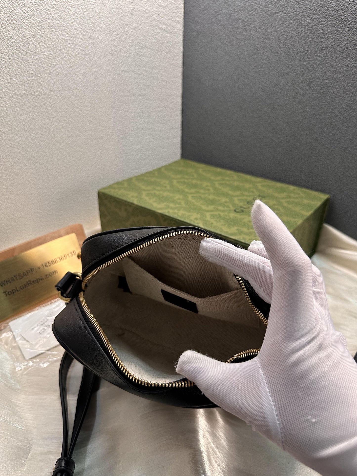 Gucci Black Leather GG Marmont Camera Bag with Quilted Design