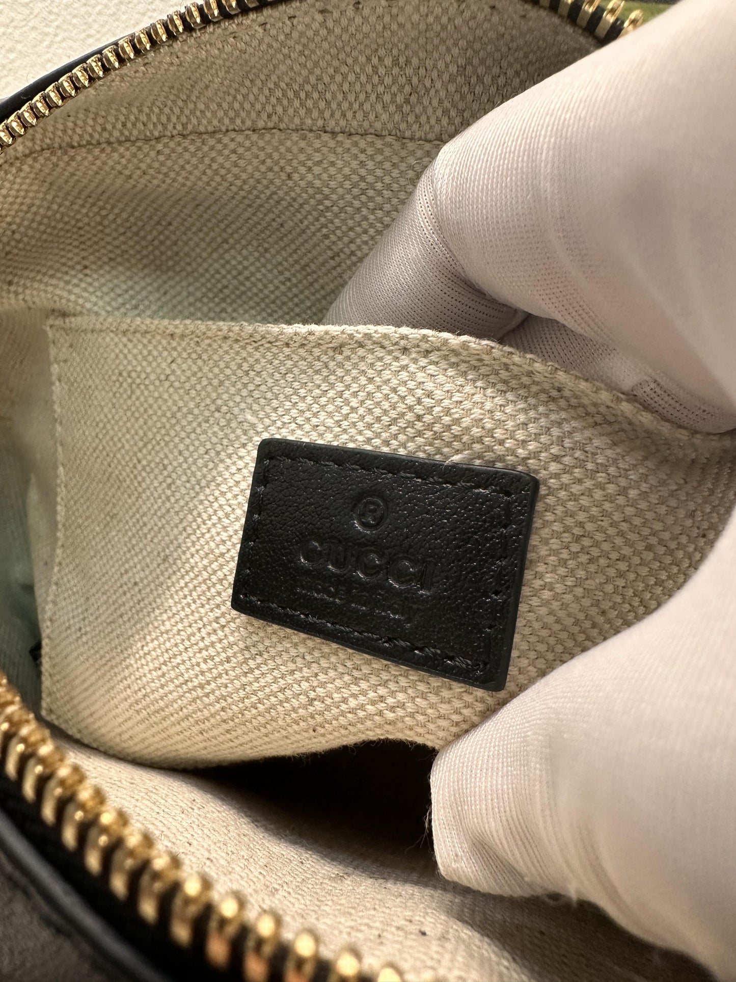 Gucci Black Leather GG Marmont Camera Bag with Quilted Design