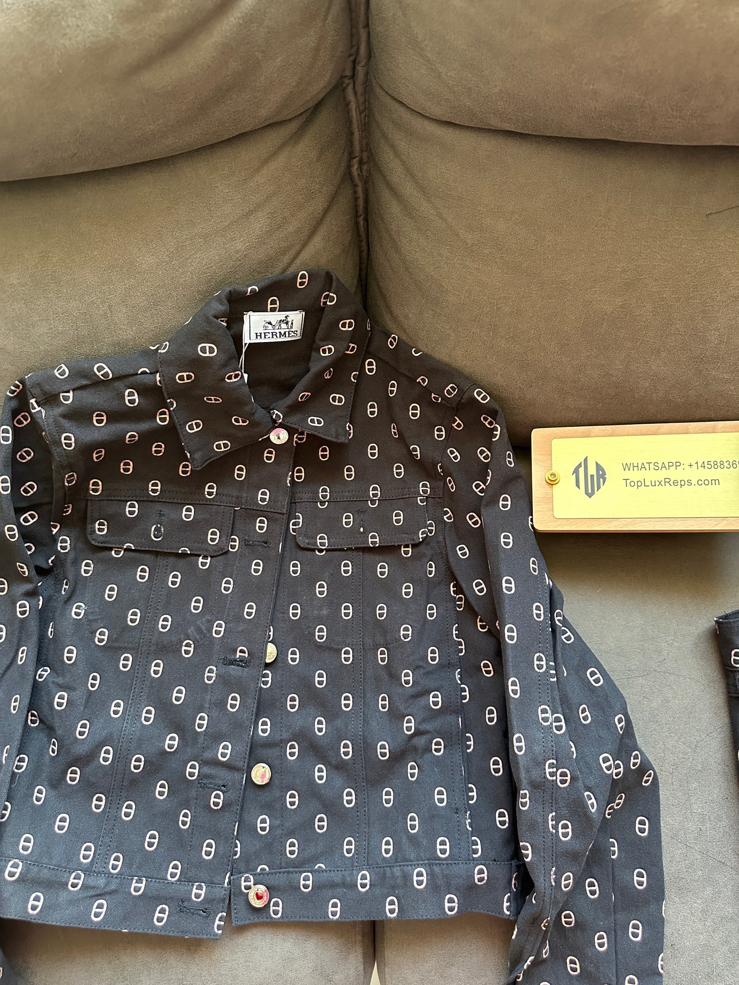 Hermès Black Geometric Print Jacket & High-Waist Shorts Set