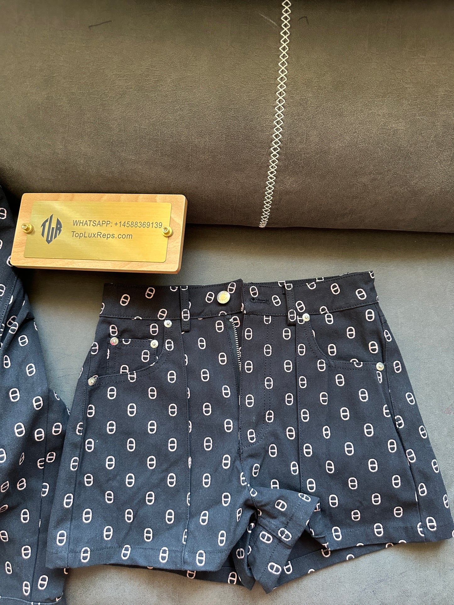 Hermès Black Geometric Print Jacket & High-Waist Shorts Set