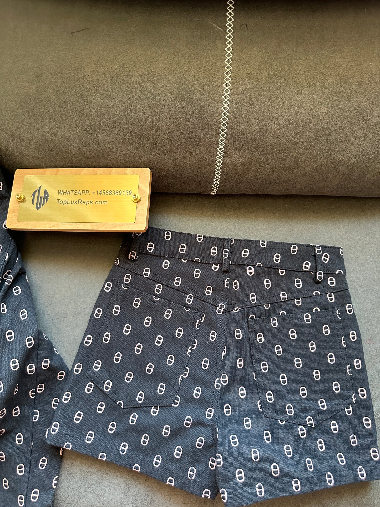 Hermès Black Geometric Print Jacket & High-Waist Shorts Set