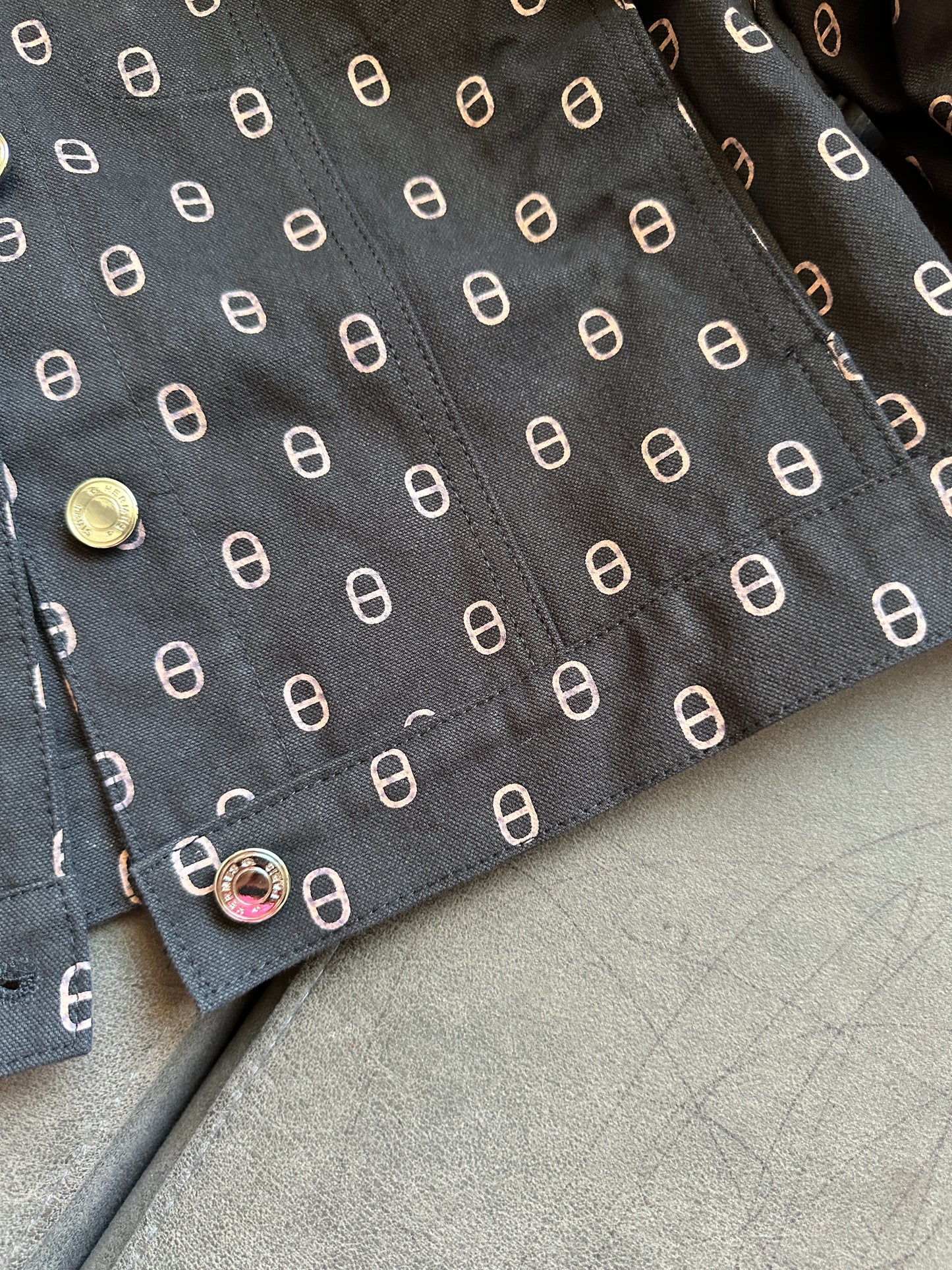 Hermès Black Geometric Print Jacket & High-Waist Shorts Set