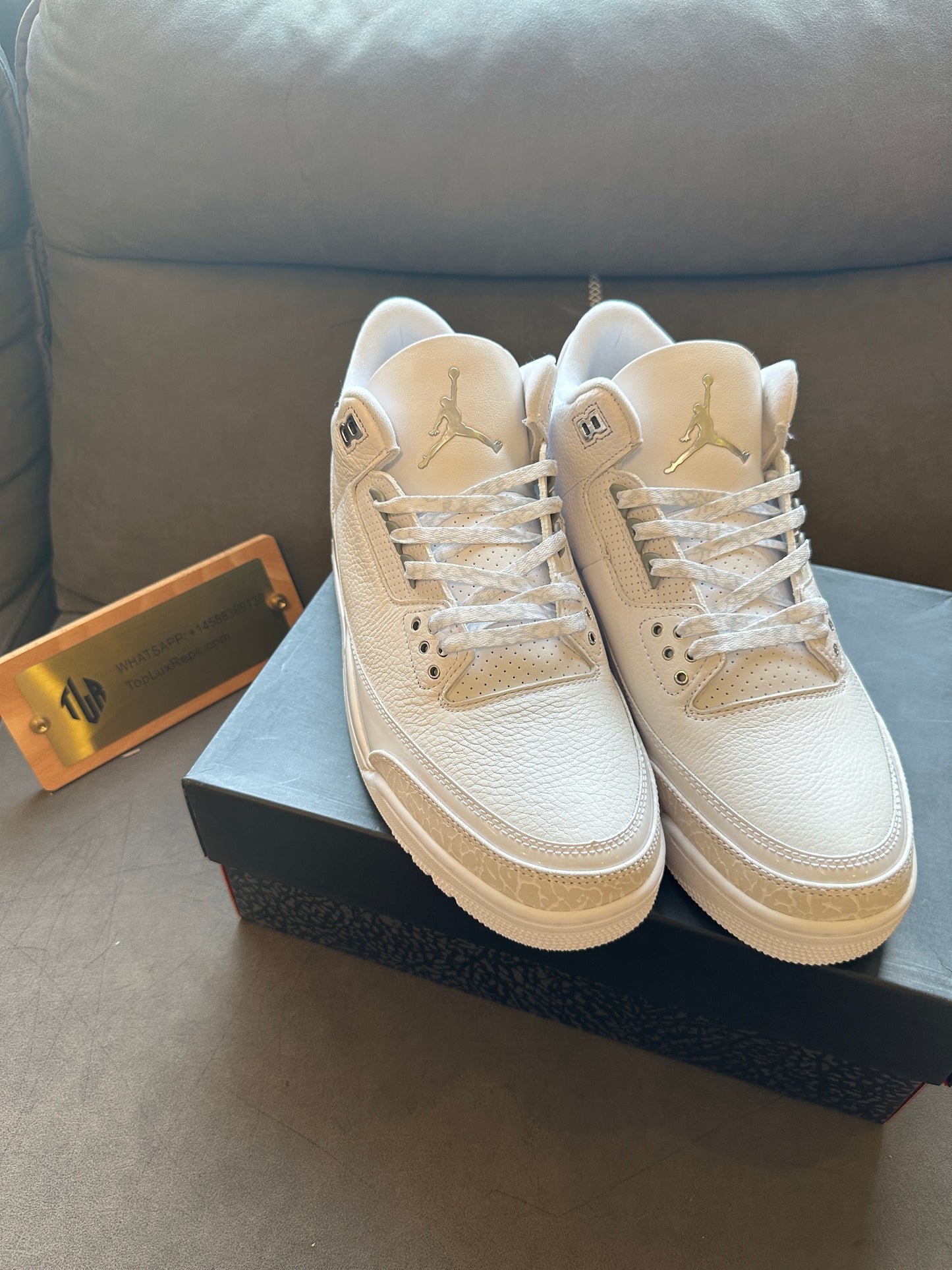 Air Jordan 3 Retro "Pure White" Triple White Leather Sneakers