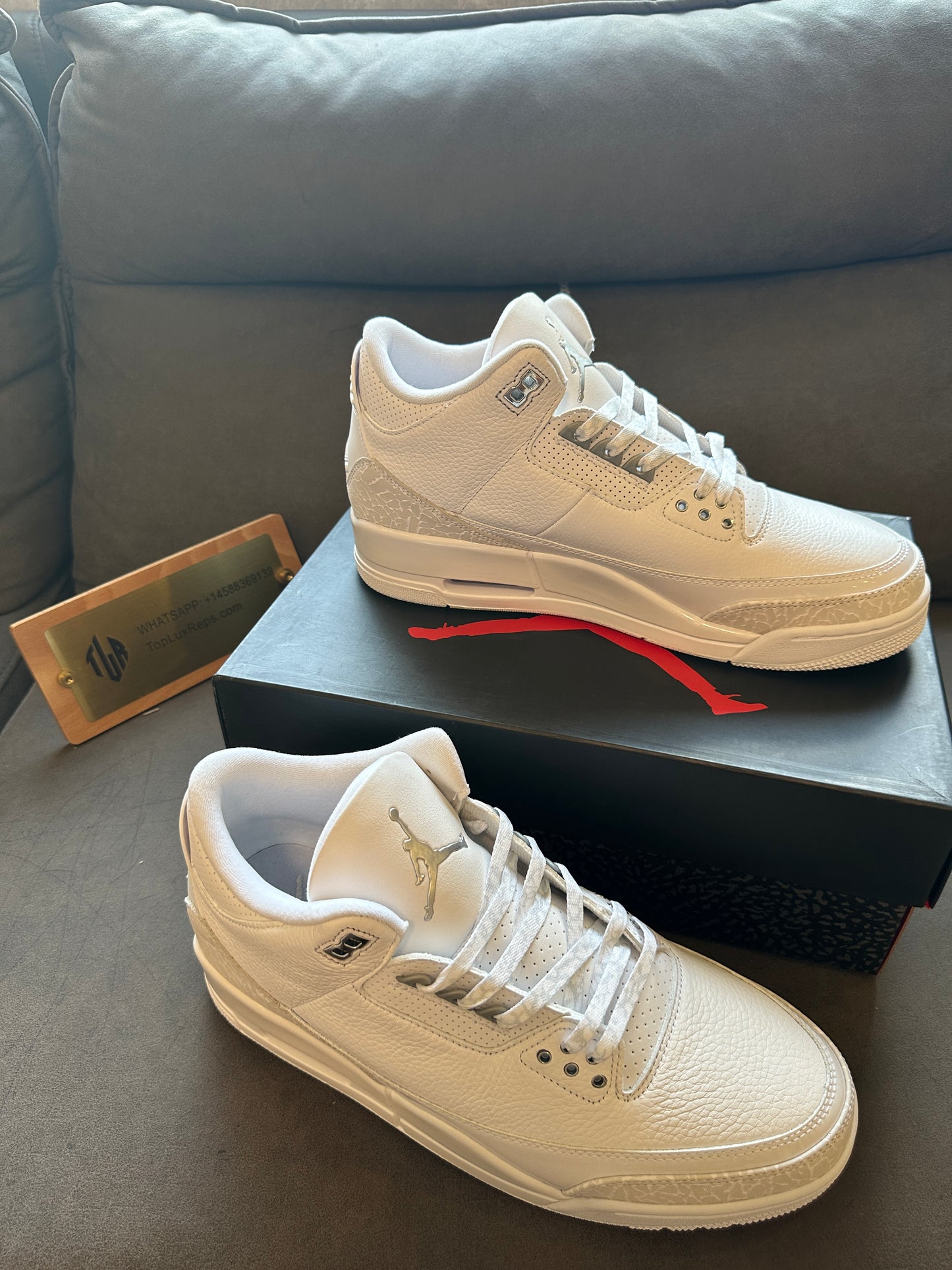 Air Jordan 3 Retro "Pure White" Triple White Leather Sneakers