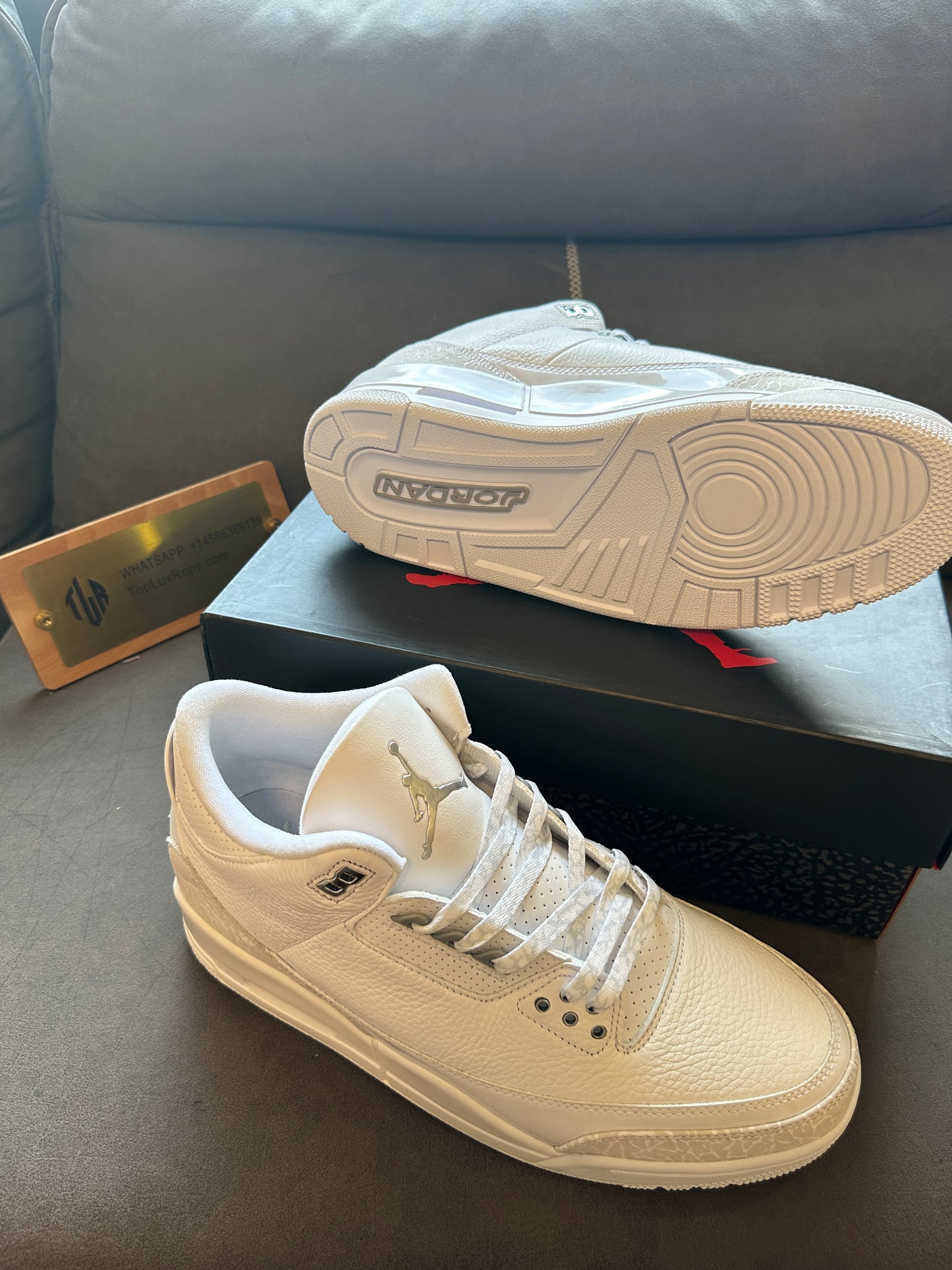 Air Jordan 3 Retro "Pure White" Triple White Leather Sneakers