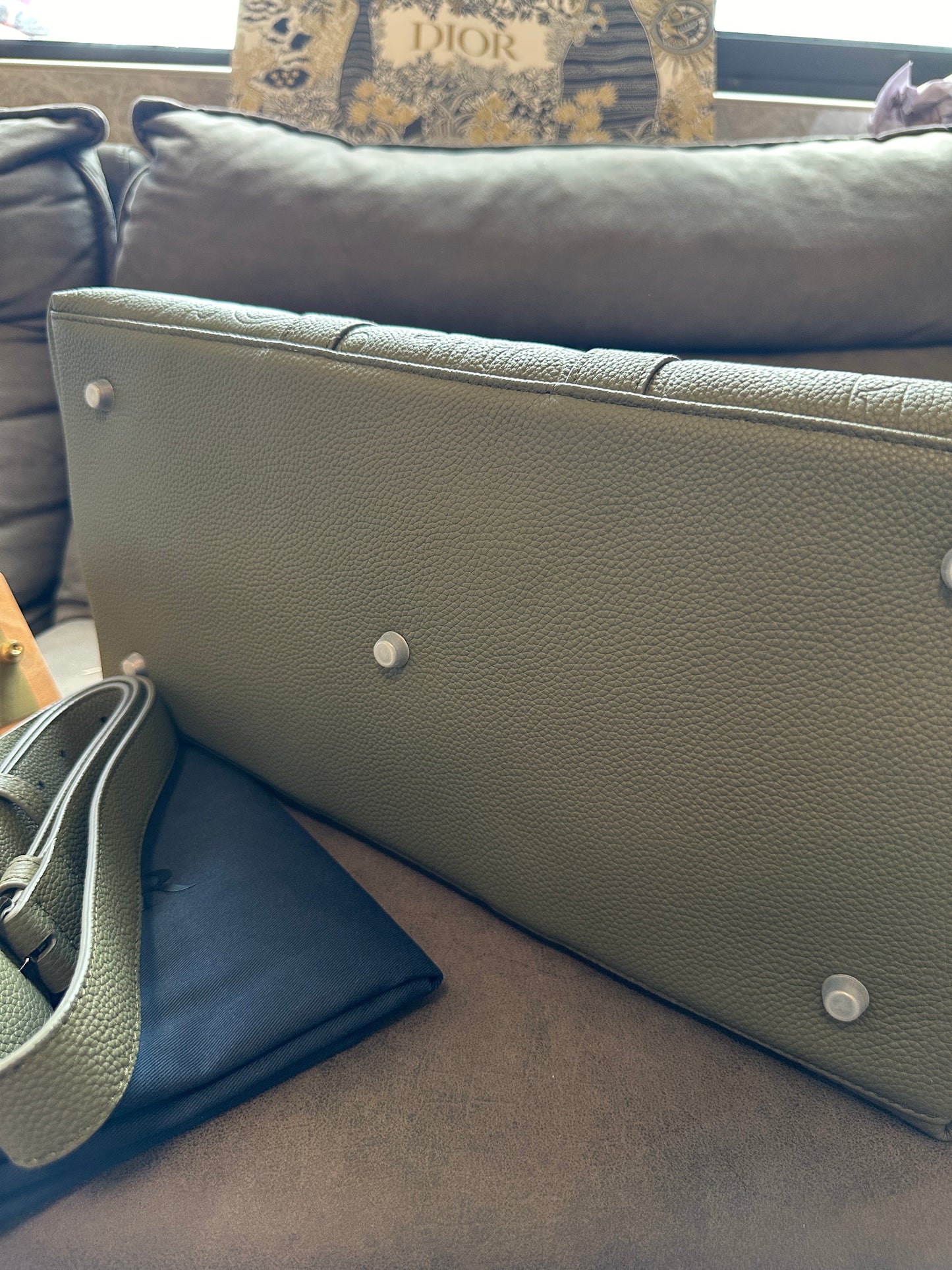 Dior Men’s Embossed Calfskin Travel Tote Bag – Olive Green