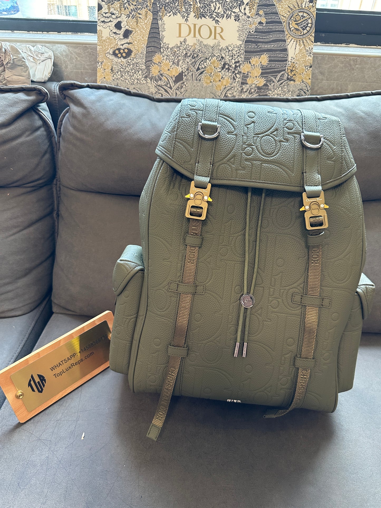 Dior Explorer Backpack in Green Embossed Calfskin