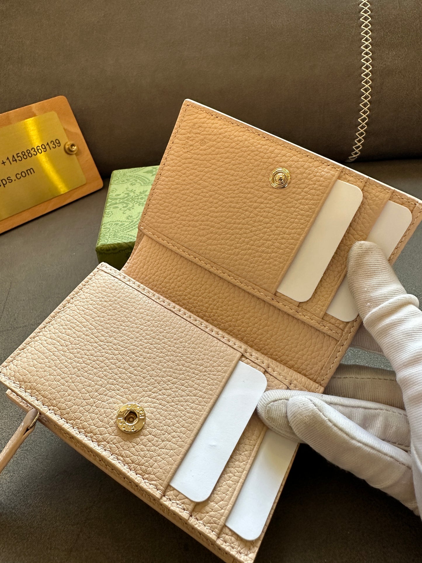 Gucci Beige GG Embossed Leather Small Wallet with Zip Coin Pocket