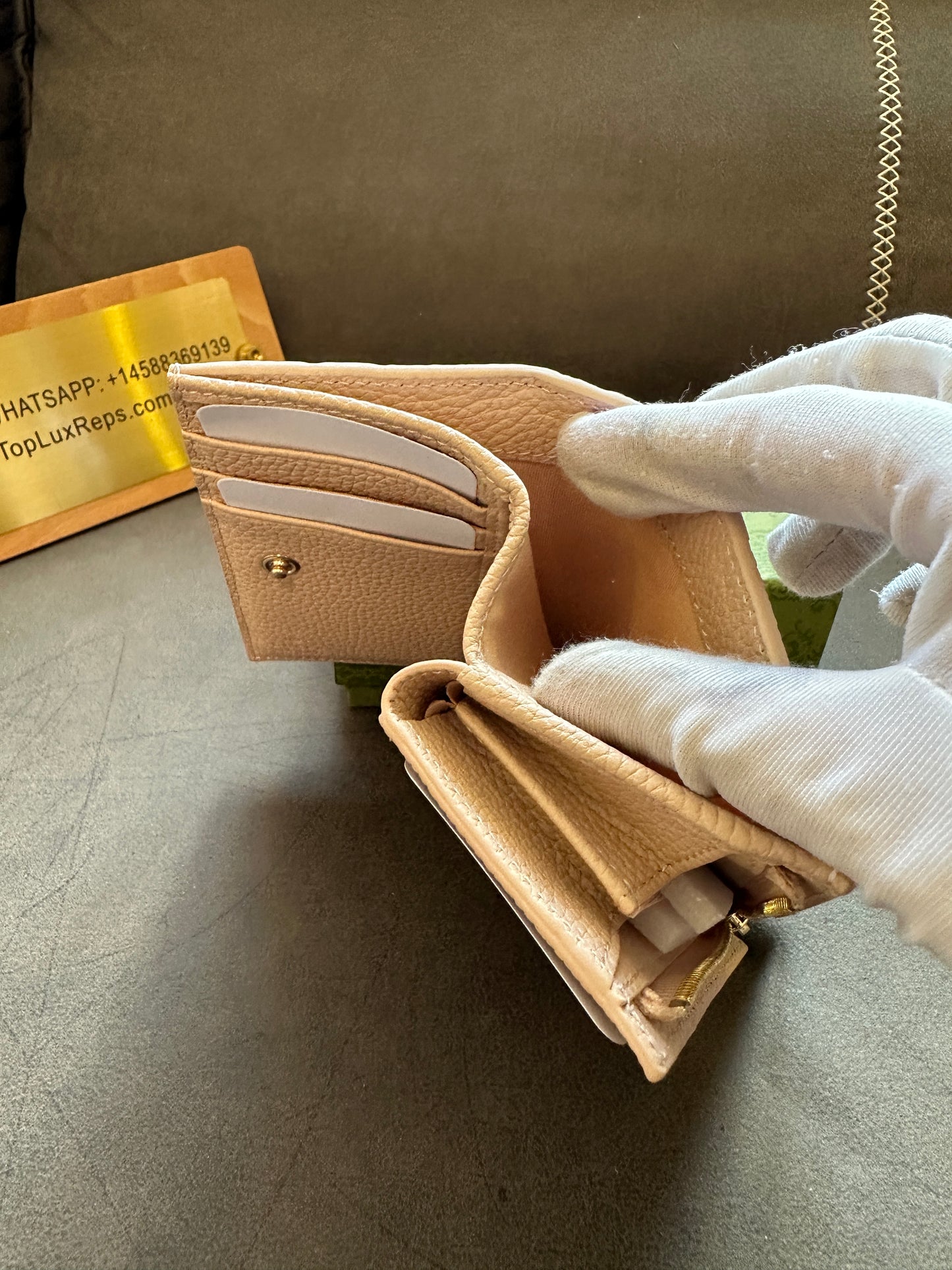 Gucci Beige GG Embossed Leather Small Wallet with Zip Coin Pocket