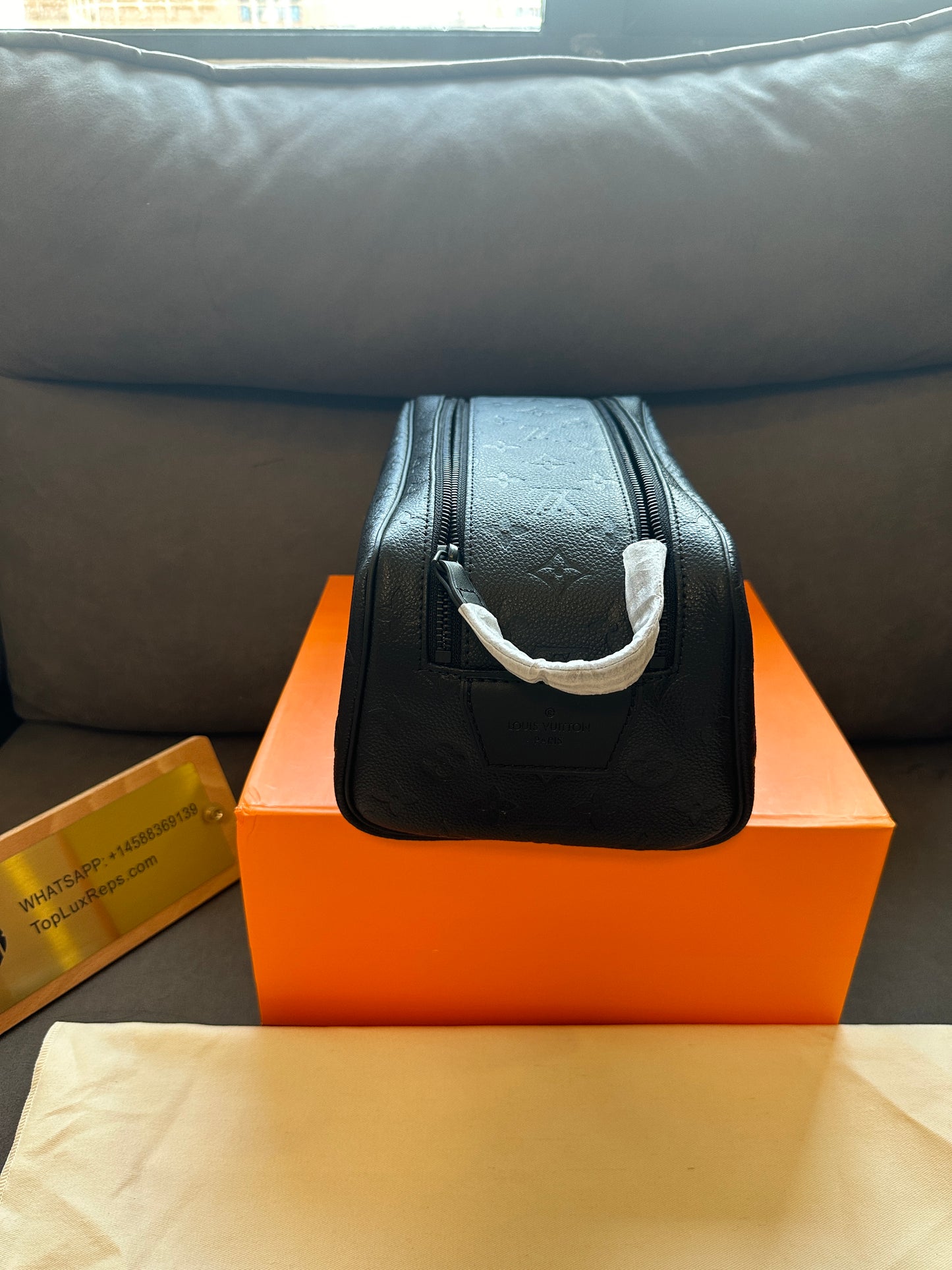 Louis Vuitton Monogram Embossed Black Leather Toiletry Pouch Travel Bag