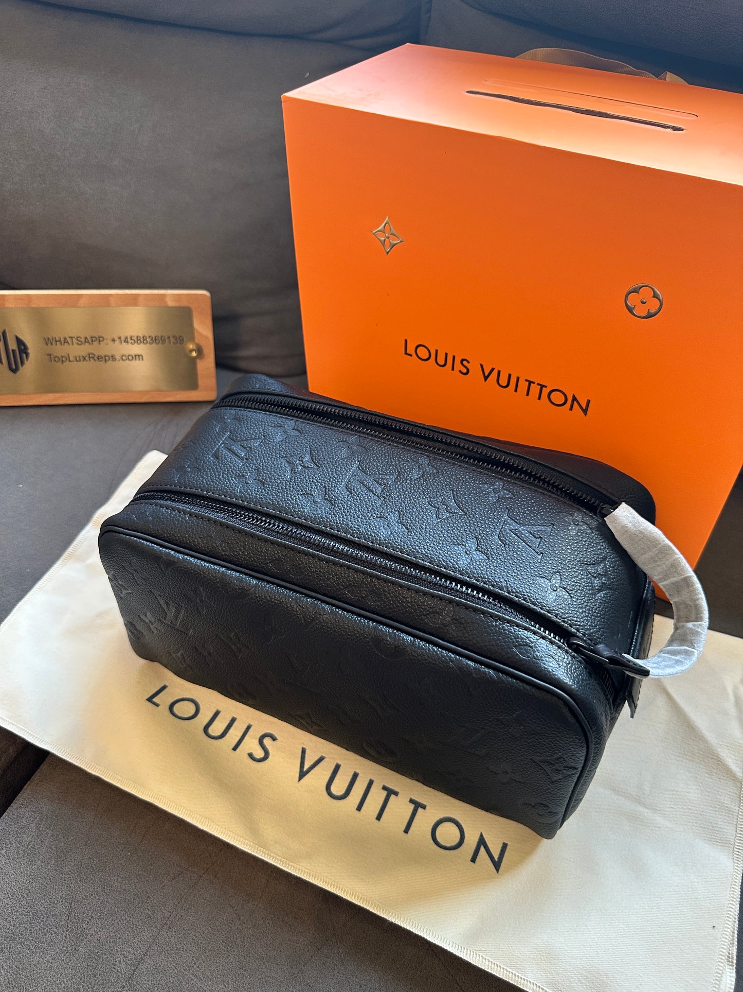 Louis Vuitton Monogram Embossed Black Leather Toiletry Pouch Travel Bag