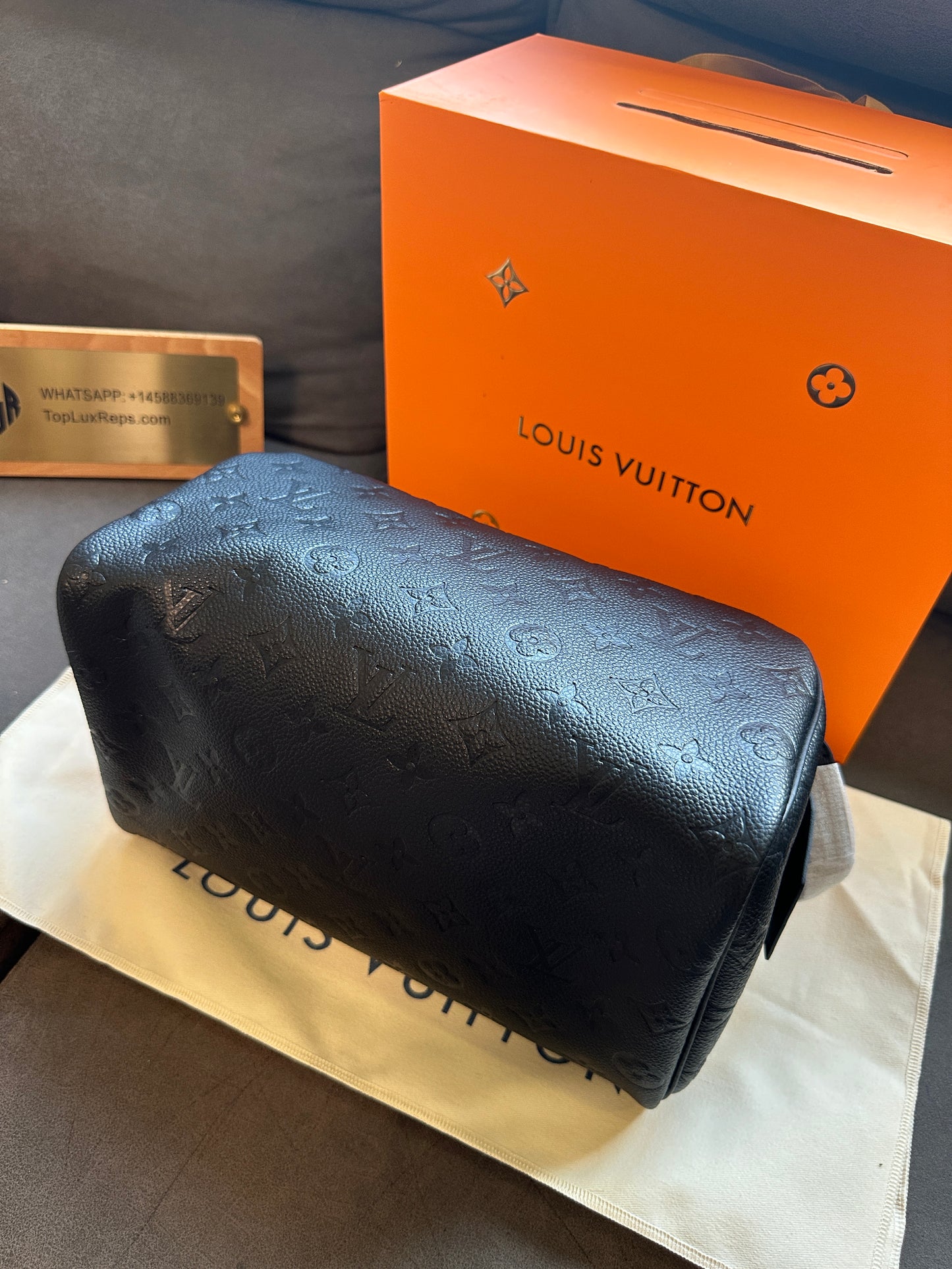 Louis Vuitton Monogram Embossed Black Leather Toiletry Pouch Travel Bag
