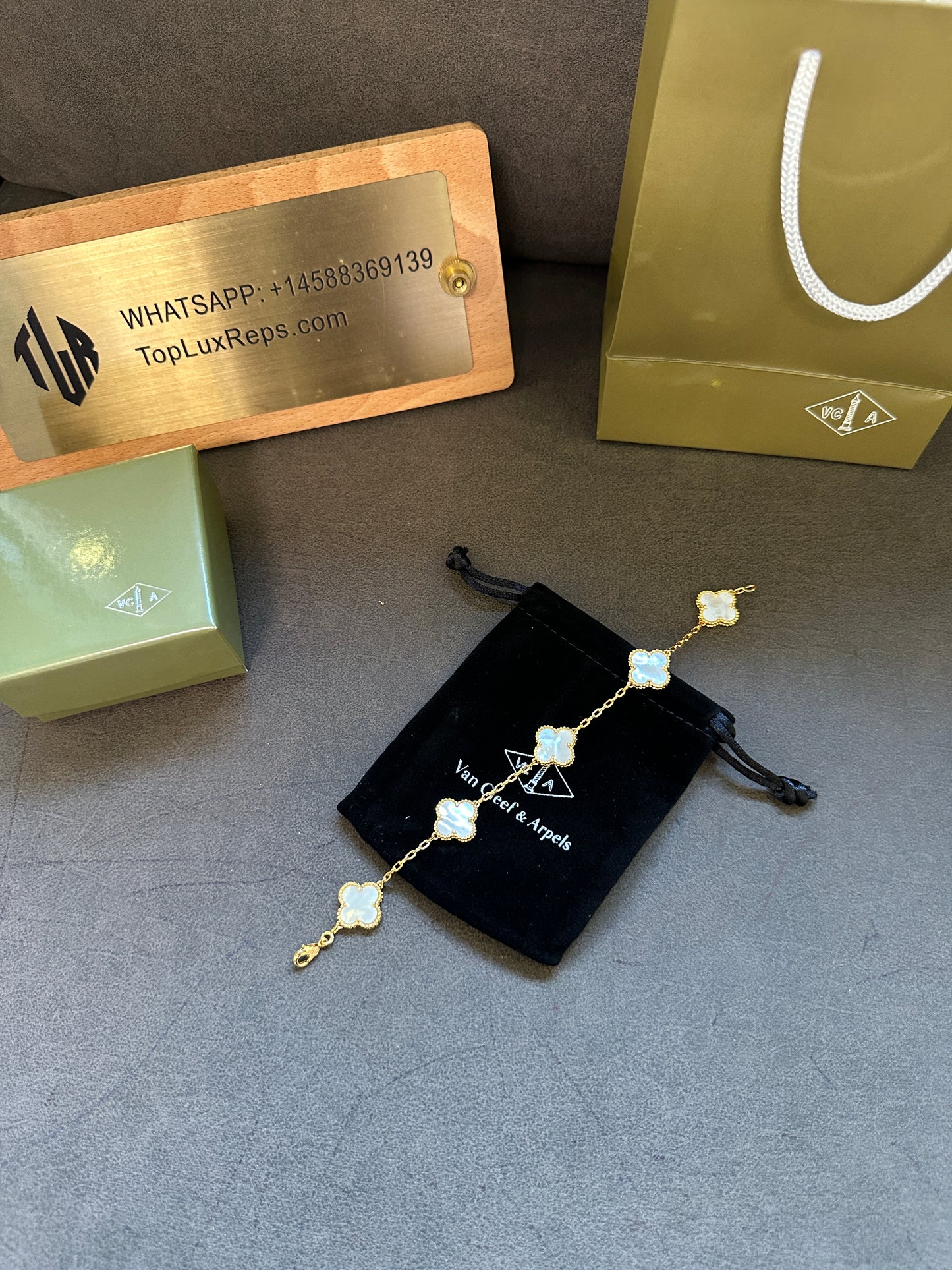 Van Cleef & Arpels Vintage Alhambra 5 Motifs Bracelet Yellow Gold & White Mother-of-Pearl