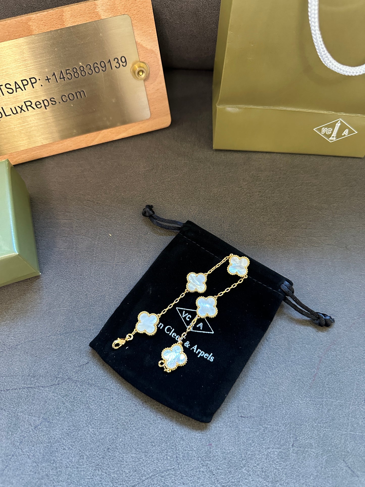 Van Cleef & Arpels Vintage Alhambra 5 Motifs Bracelet Yellow Gold & White Mother-of-Pearl