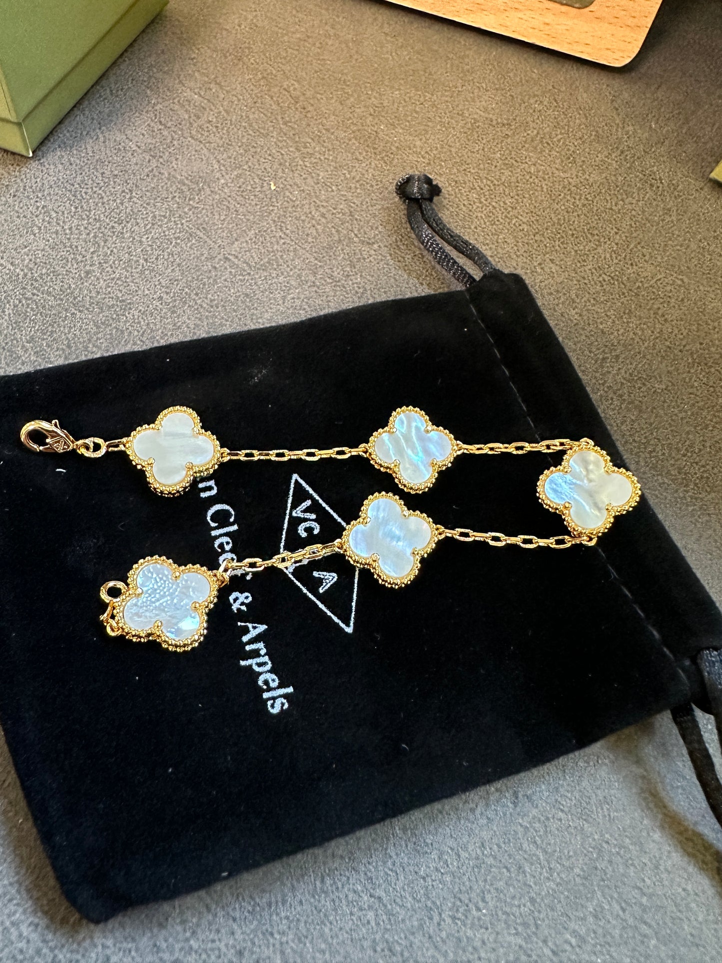 Van Cleef & Arpels Vintage Alhambra 5 Motifs Bracelet Yellow Gold & White Mother-of-Pearl