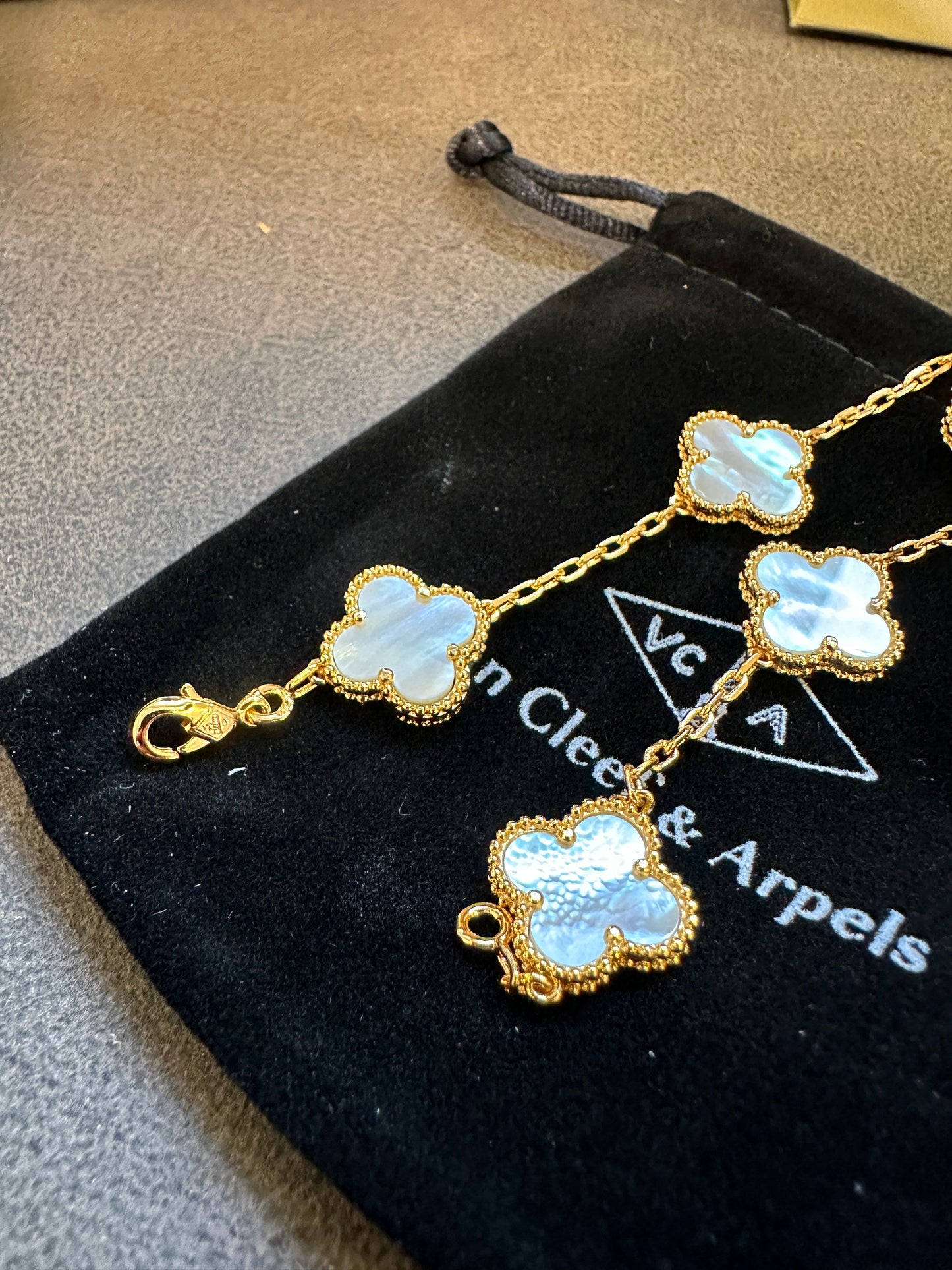Van Cleef & Arpels Vintage Alhambra 5 Motifs Bracelet Yellow Gold & White Mother-of-Pearl