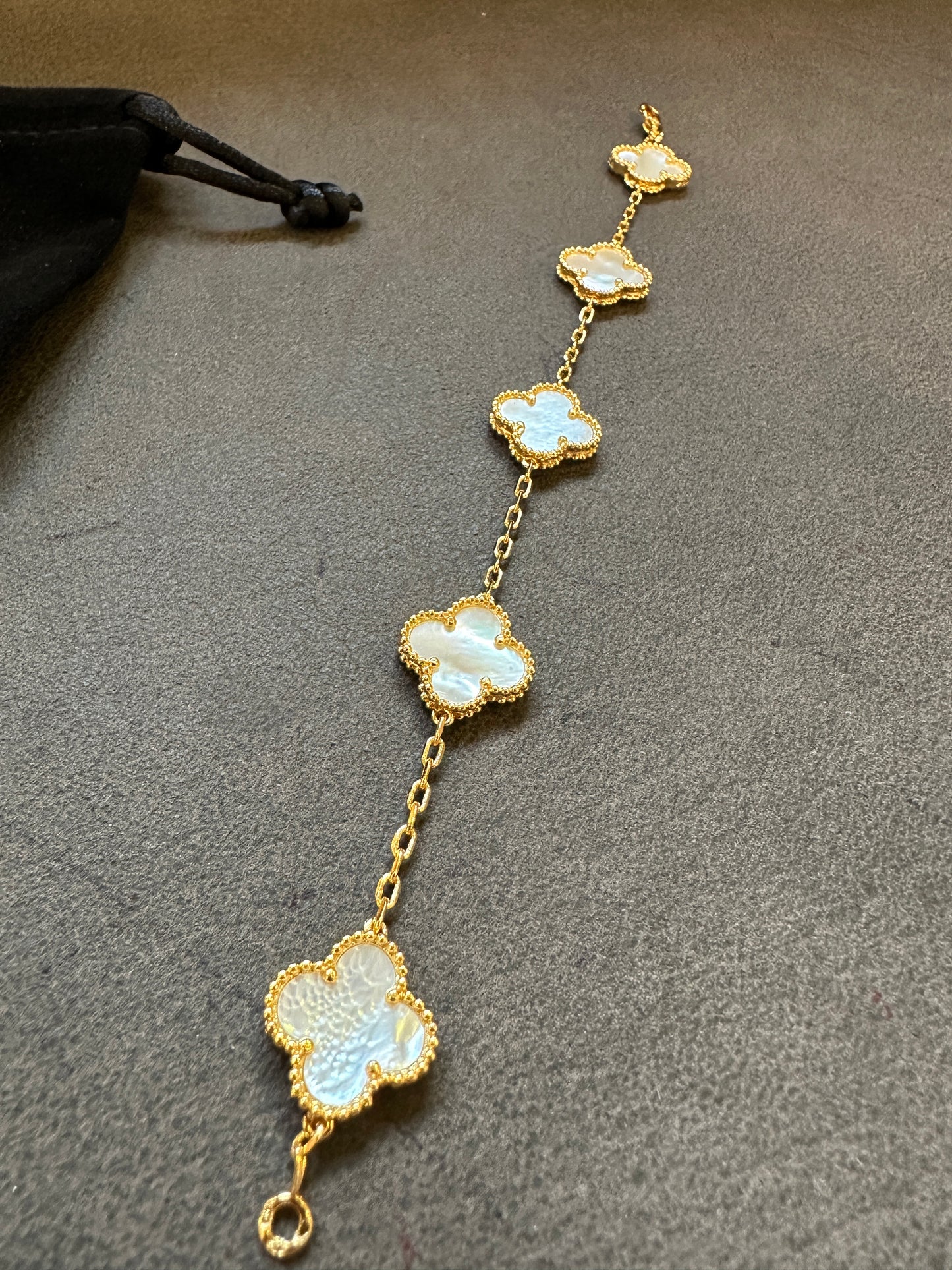 Van Cleef & Arpels Vintage Alhambra 5 Motifs Bracelet Yellow Gold & White Mother-of-Pearl