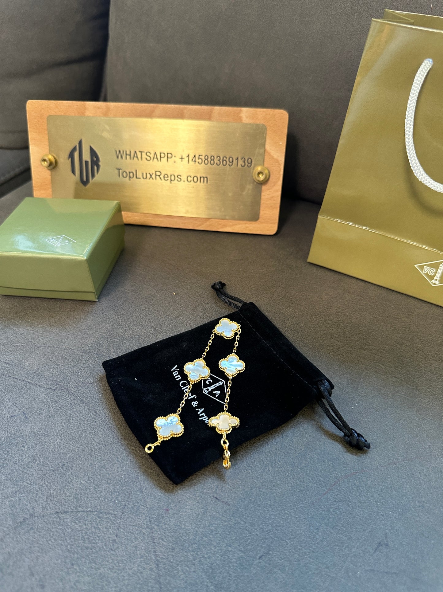 Van Cleef & Arpels Vintage Alhambra 5 Motifs Bracelet Yellow Gold & White Mother-of-Pearl