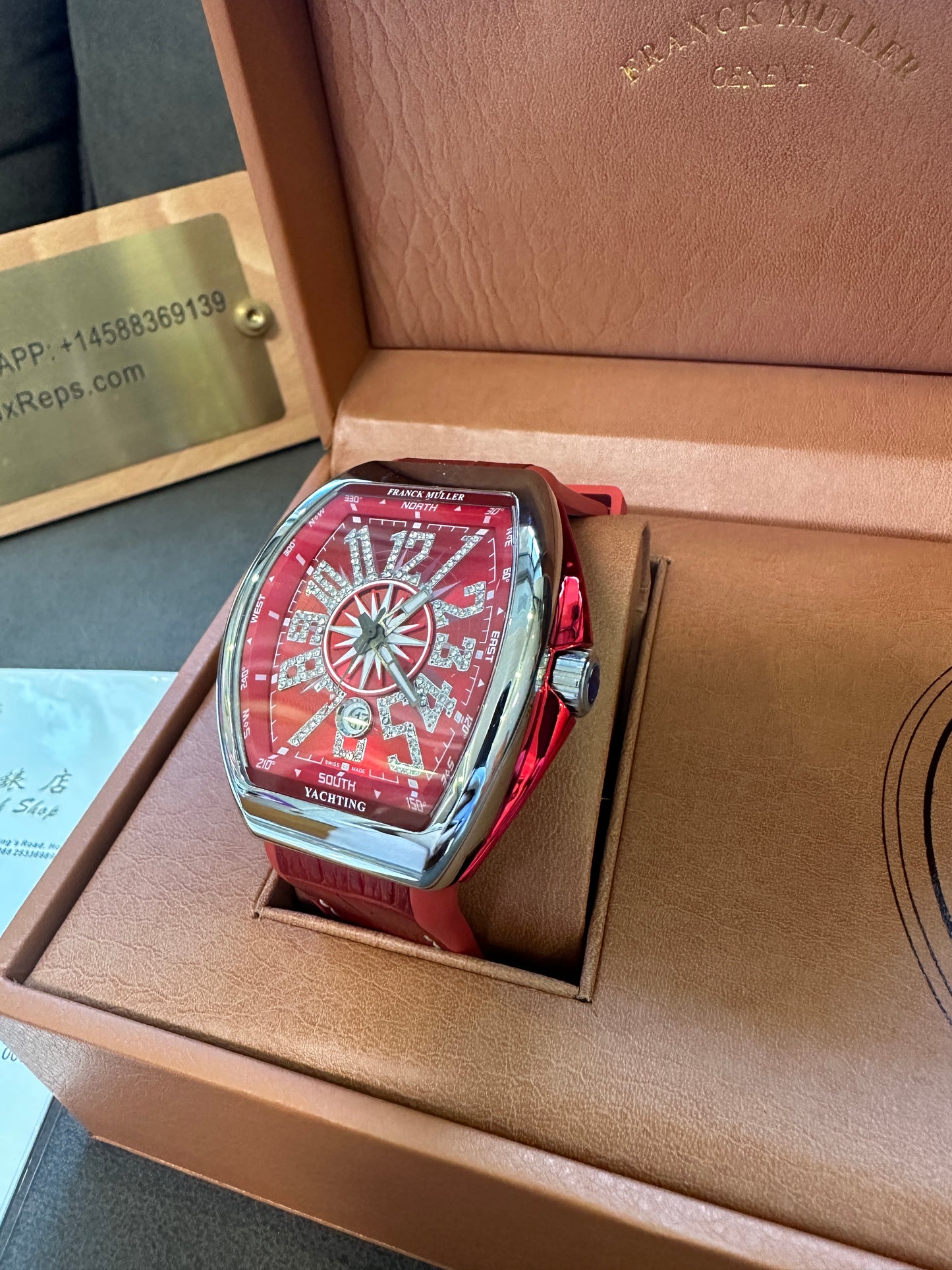 Franck Muller Vanguard Yachting V45 SC DT Red Dial Diamond Markers Men’s Watch