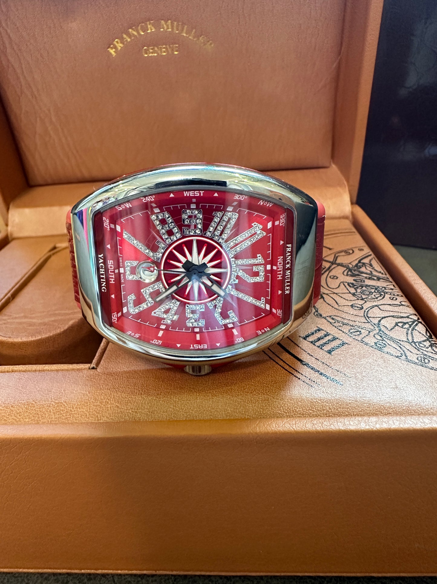 Franck Muller Vanguard Yachting V45 SC DT Red Dial Diamond Markers Men’s Watch